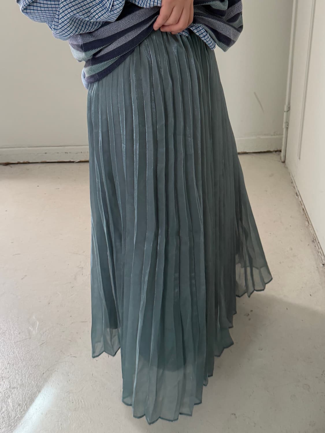 일본빈티지 에메랄드 플리츠 롱스커트 상품이미지3