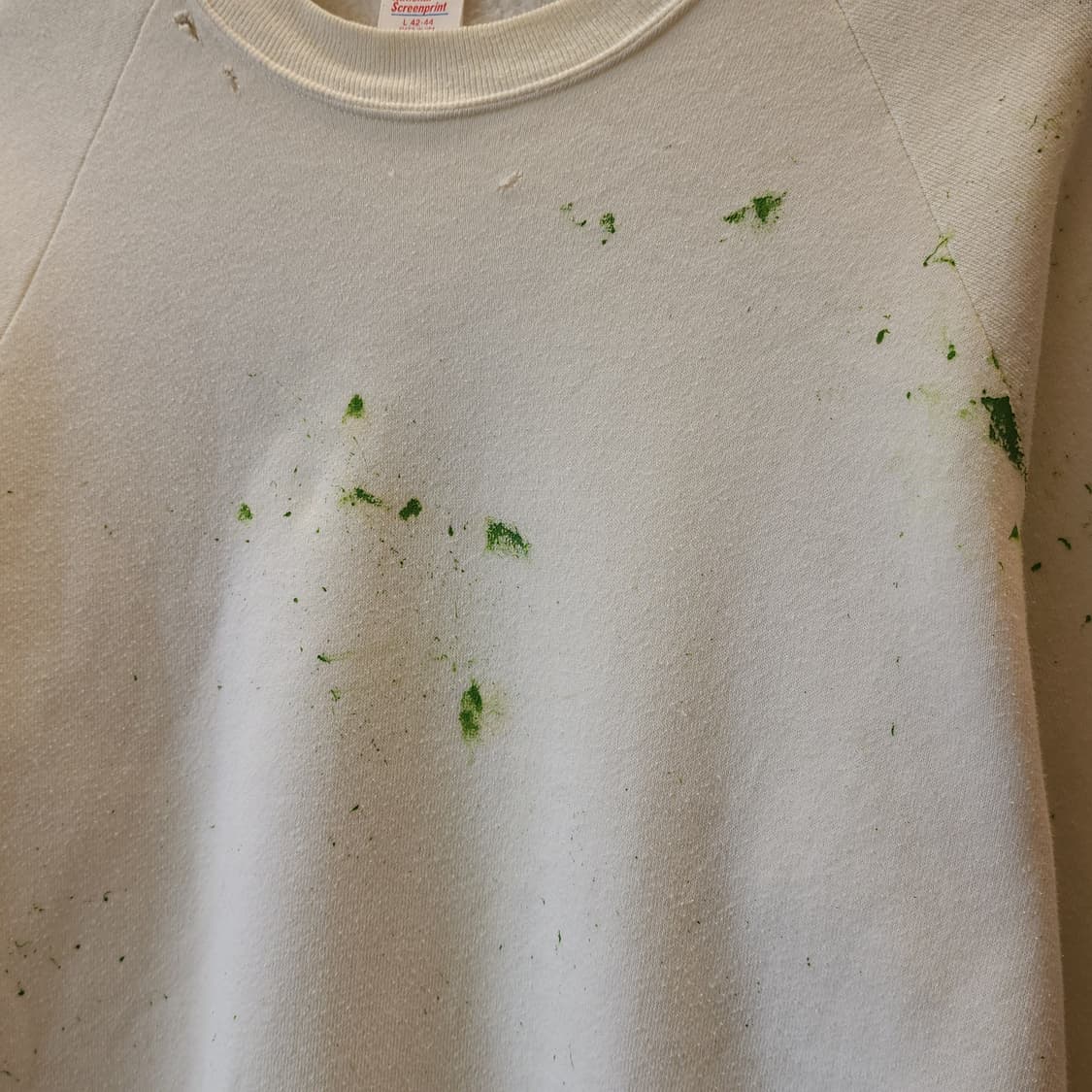 90s 빈티지 스웻셔츠 플레인 스웻셔츠 페인팅 데미지 화이트 L 상품이미지7