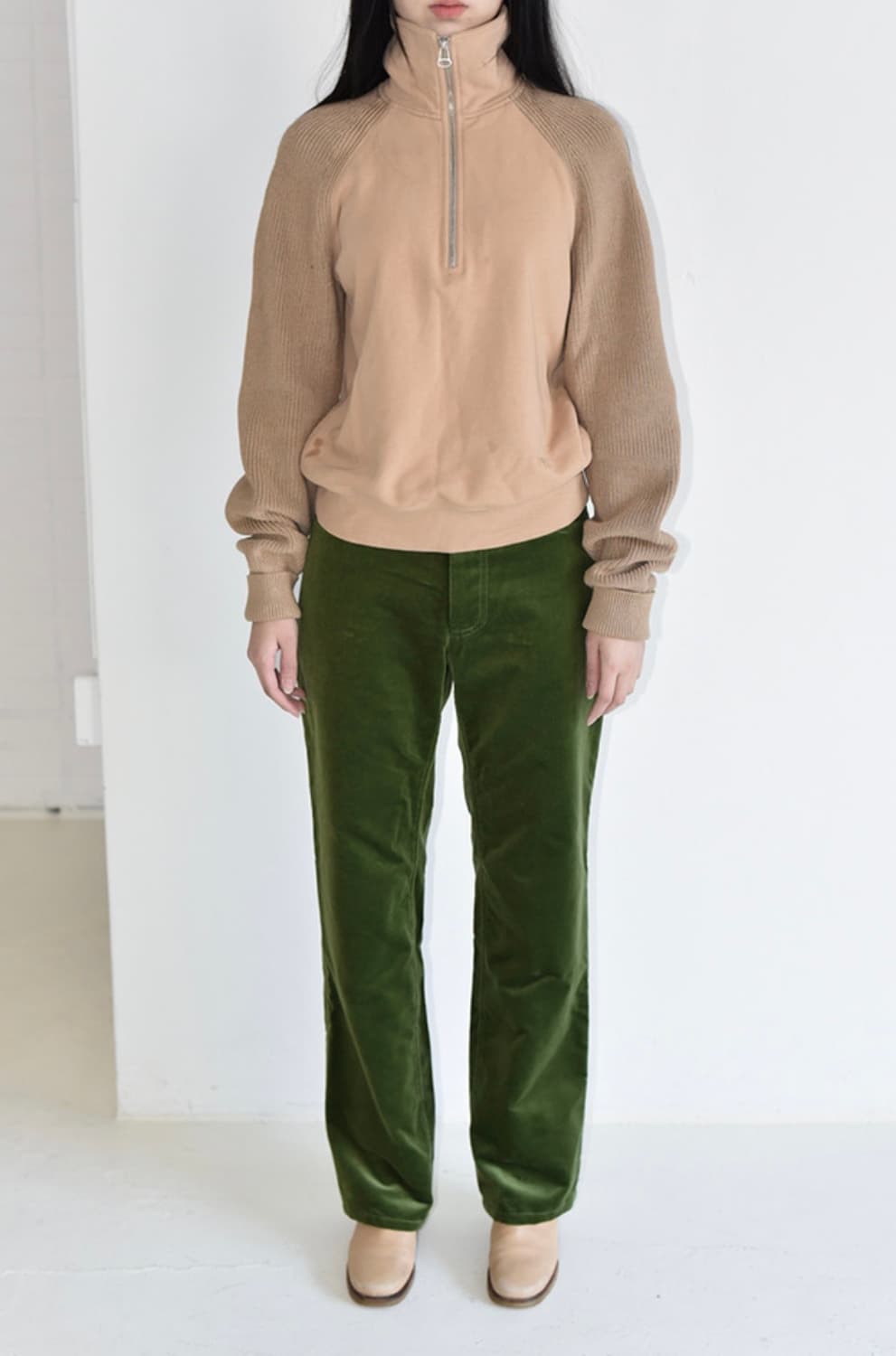 teak silk velvet pants khaki green s 상품이미지3