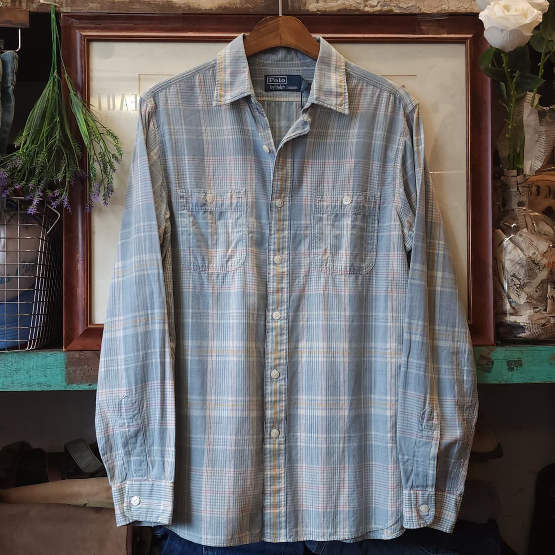 폴로 랄프로렌 체크셔츠 투포켓 워크셔츠 썸머 코튼 스카이블루 s 상품이미지1