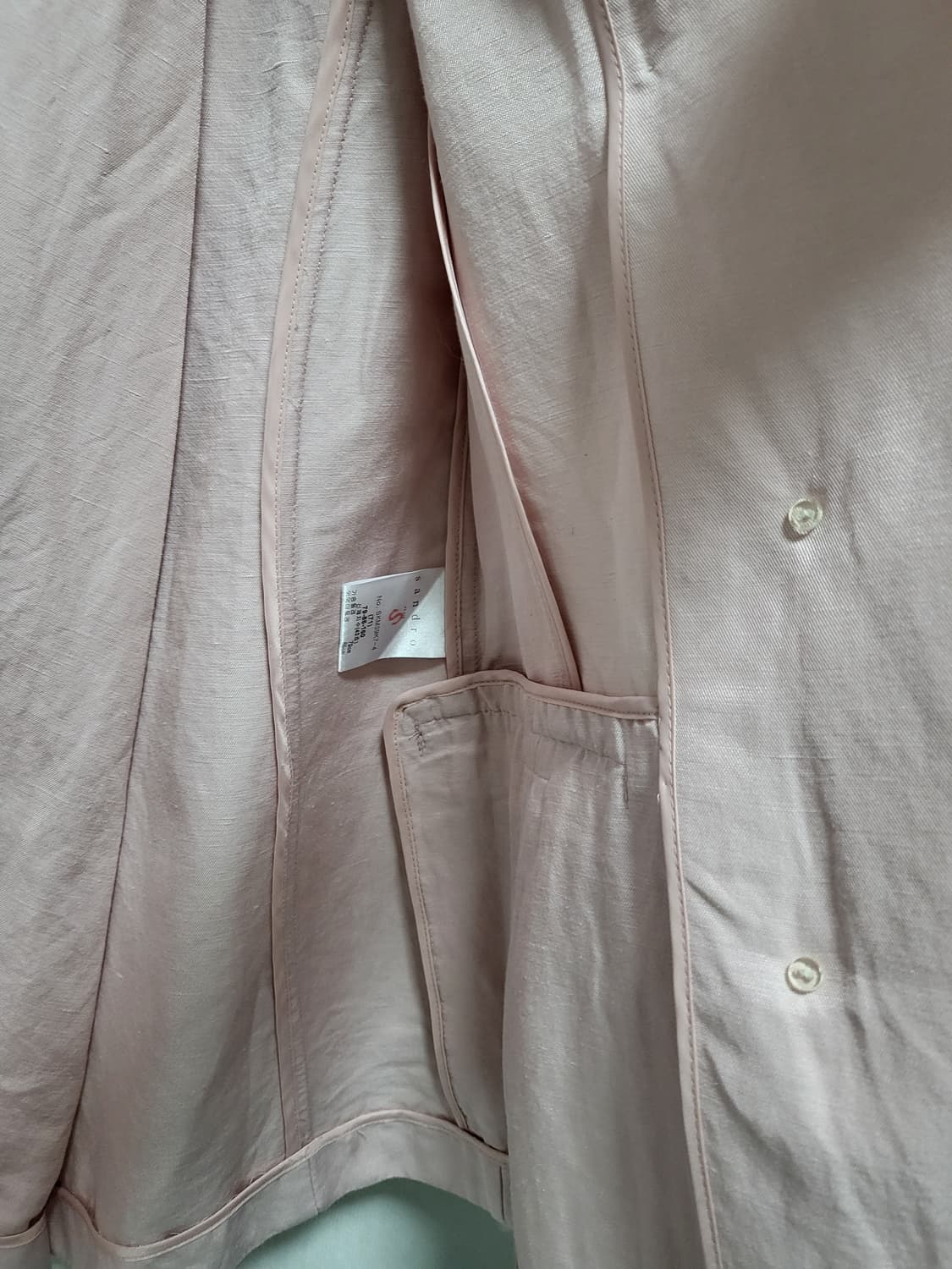 정품 산드로 린넨 딸기우유 핑크 더블 버튼 블레이저 44-66 상품이미지6