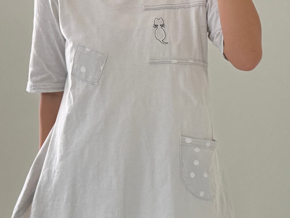 일본빈티지 모리 하구미 도트 고양이 반팔티 상품이미지4