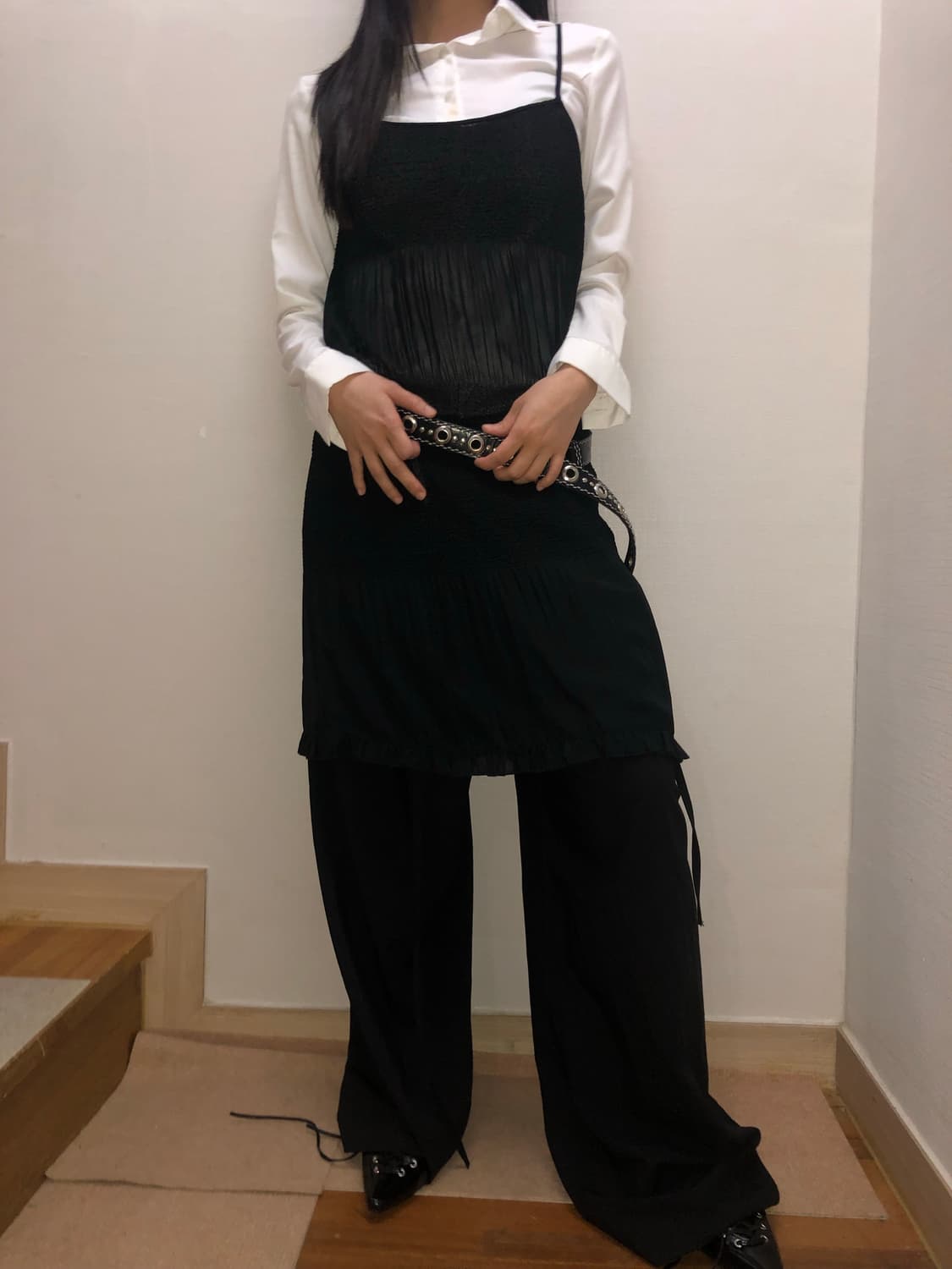 빈티지 블랙 시스루 플리츠 원피스 상품이미지6