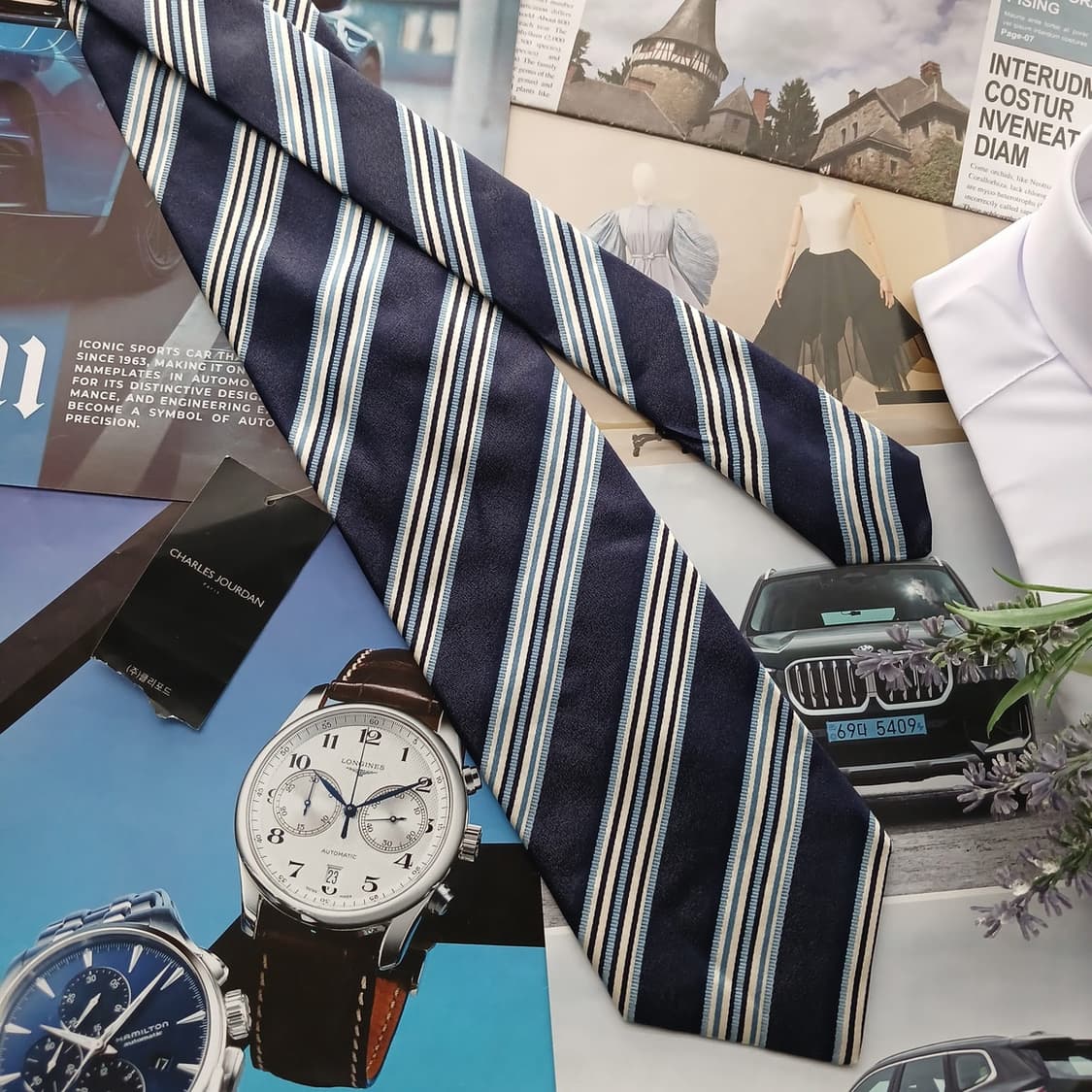 샤를주르당 실크 네이비 스트라이프 넥타이 9.7cm 새제품 A18706
 상품이미지3