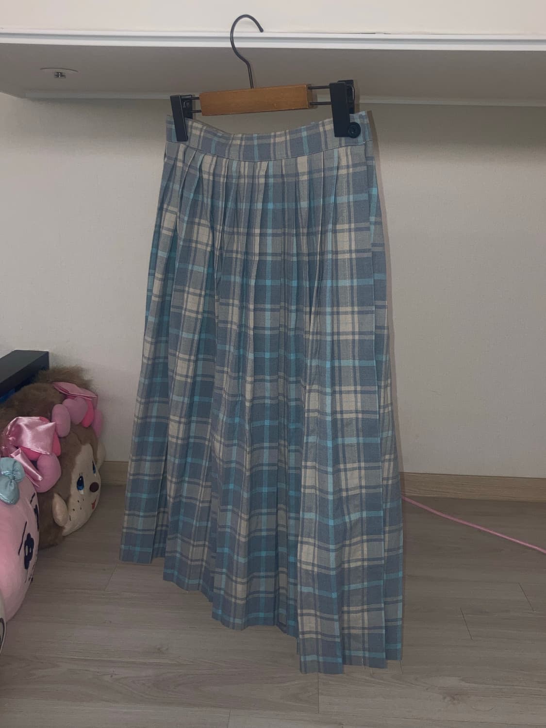 하구미룩 모리걸 스쿨룩 체크 랩스커트 하늘 가디건 케이블니트 베스트 츄바 상품이미지5