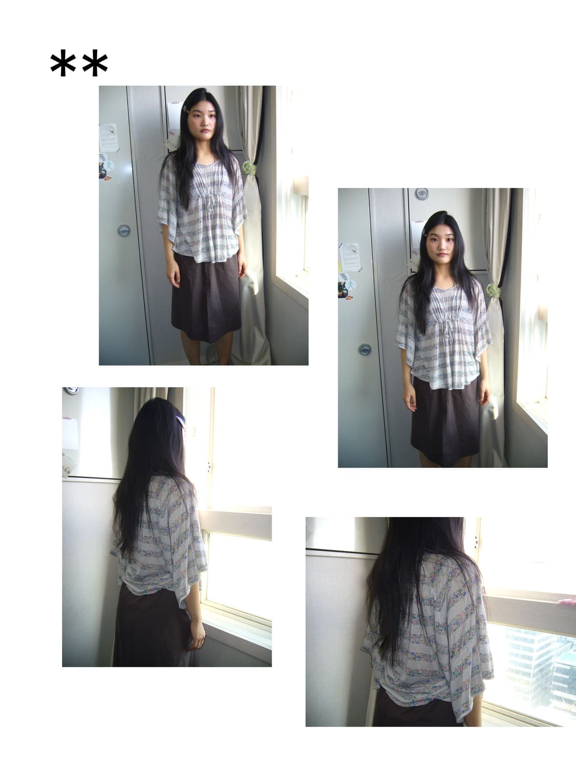 빈티지 그레이 플라워패턴 판초 스타일 탑 상품이미지5