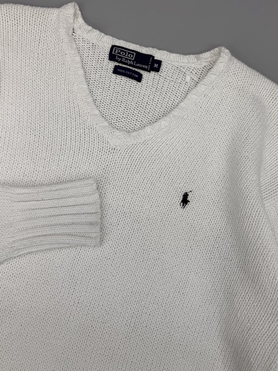 폴로 랄프로렌 루즈핏 90‘s 화이트 코튼 V넥 니트 상품이미지3