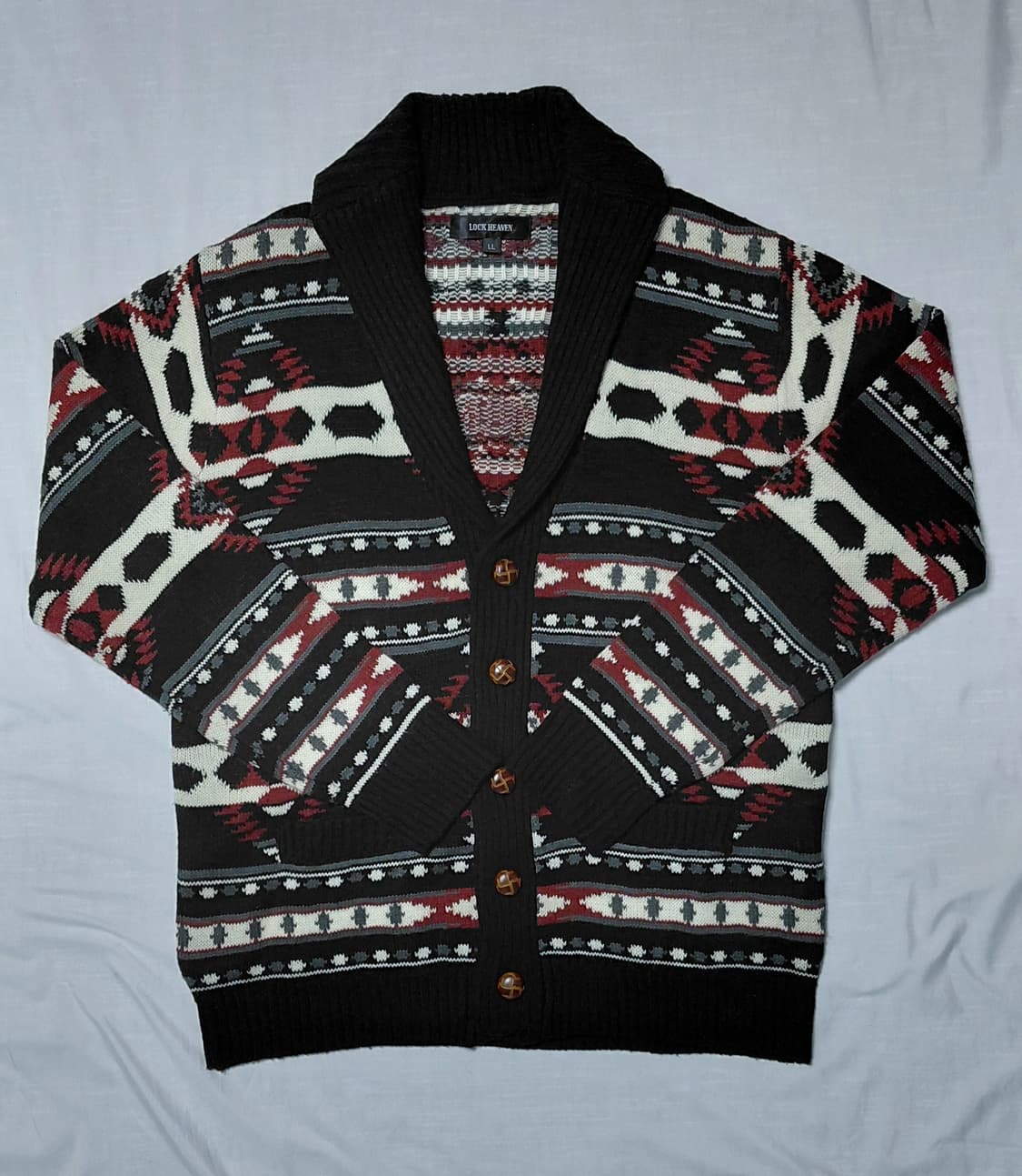 아메카지 감성 LOCK HEAVEN 네이티브 패턴 코위찬 숄칼라 가디건 상품이미지1
