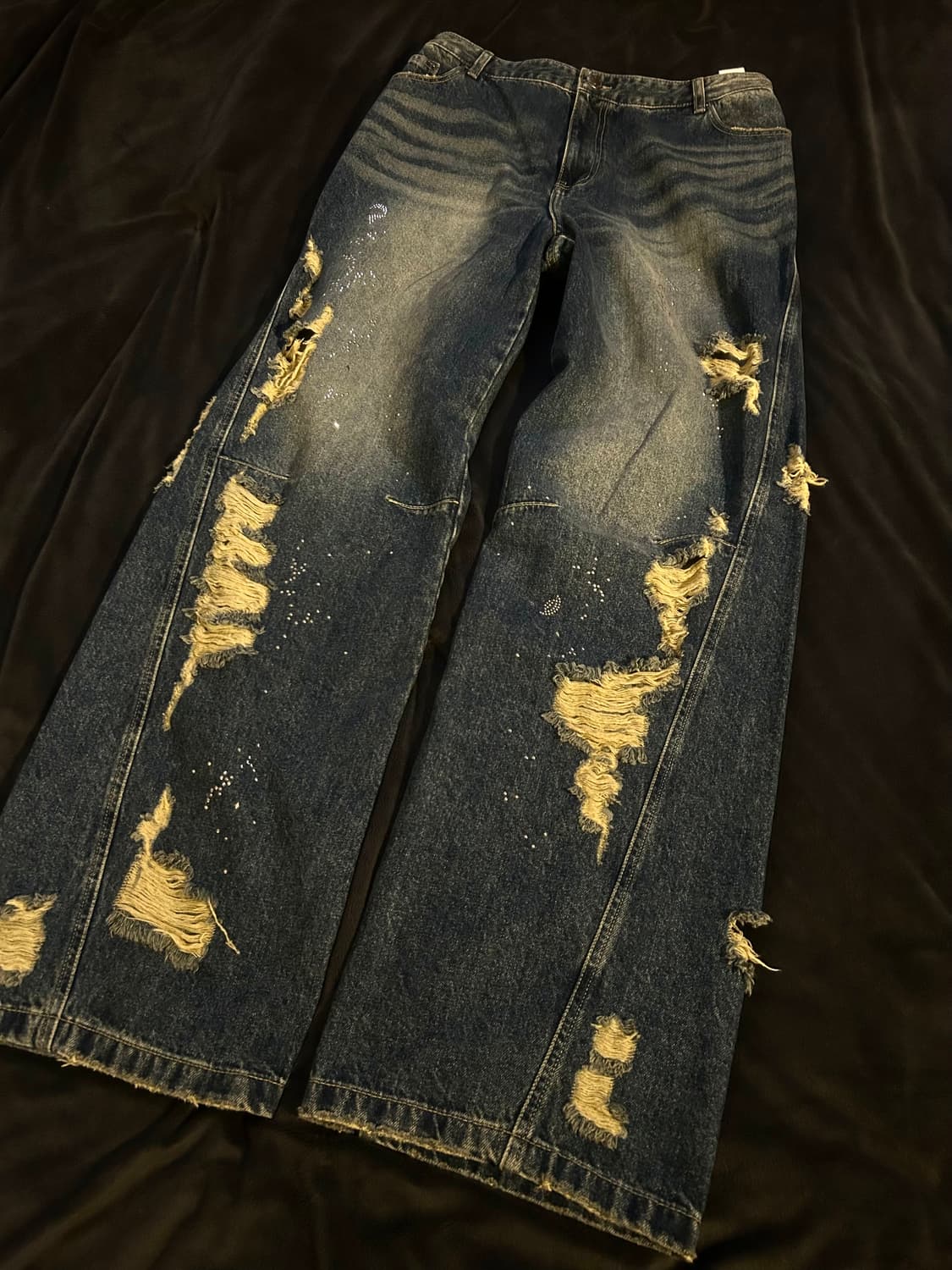 Glitter Detail Washed Damaged Denim 상품이미지1