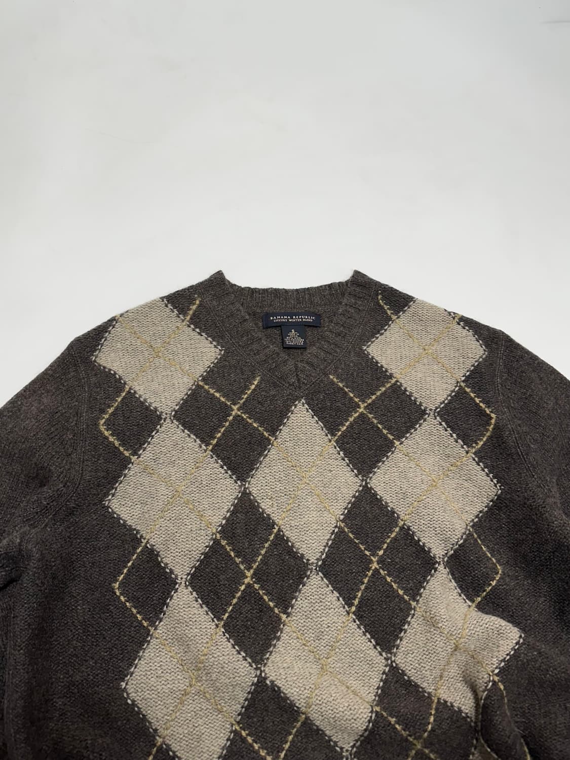 바나나리퍼블릭 울 캐시미어 브이넥 아가일 니트 상품이미지4