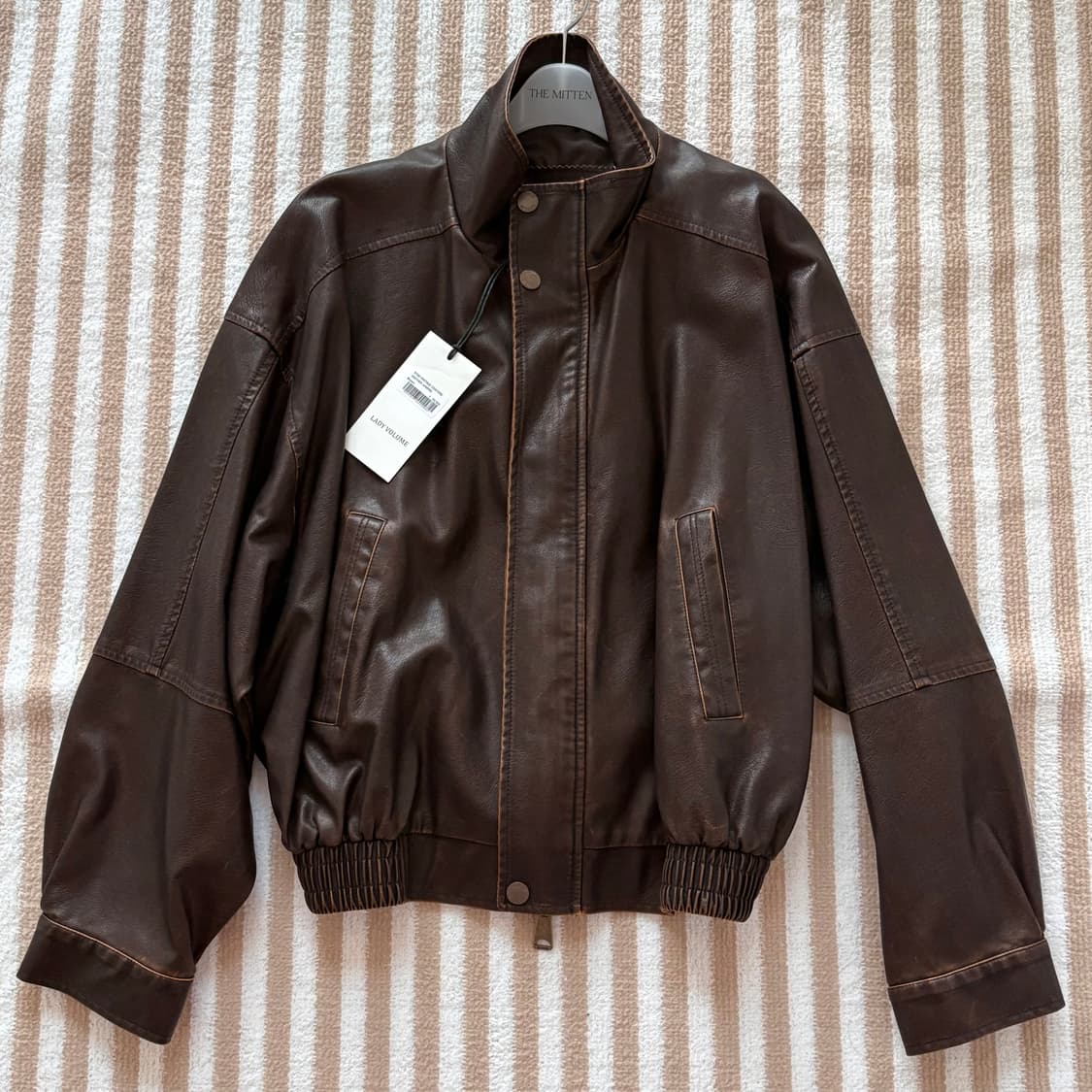 [새상품] 레이디 볼륨 레더자켓 브라운 상품이미지1