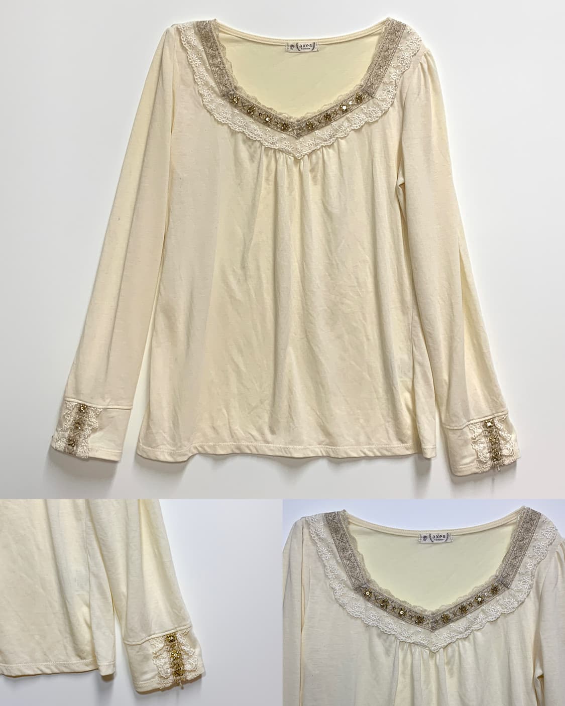 axes femme 아이보리 큐빅 레이스 롱슬리브 상품이미지1