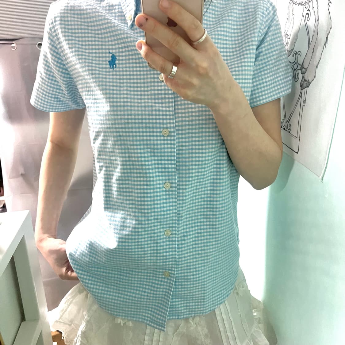 폴로 스카이블루 깅엄 체크 반팔 셔츠 상품이미지2