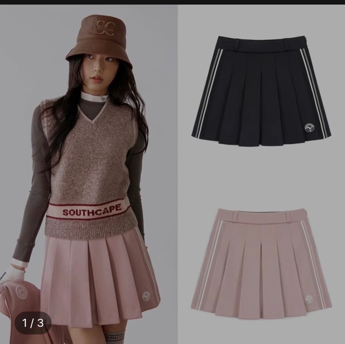 사우스케이프(Southcape) 브랜드의 사이드 스트라이프 플리츠 스커트 상품이미지1