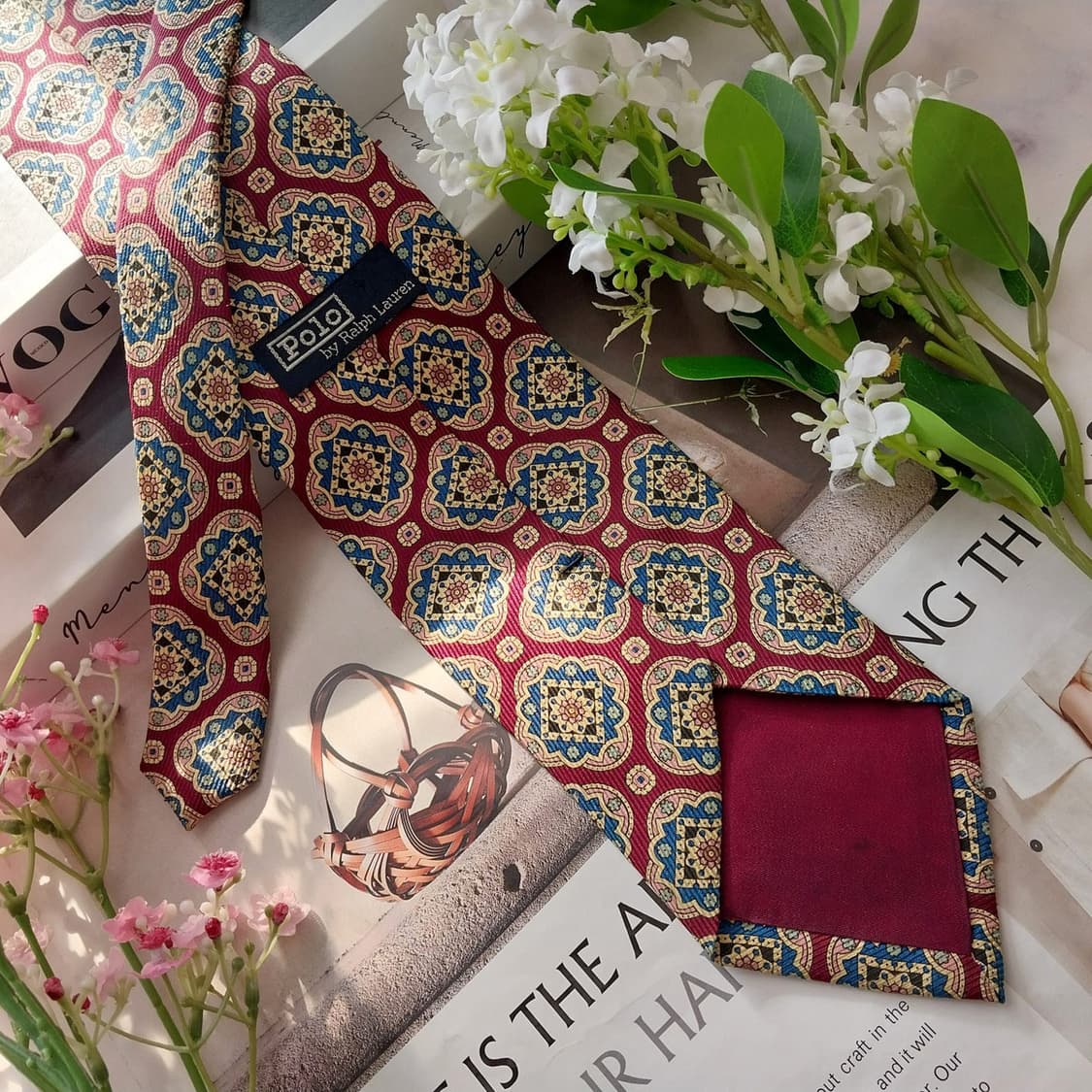 폴로 랄프 로렌 실크 와인 패턴 넥타이 8.9cm A등급 K2074 상품이미지5