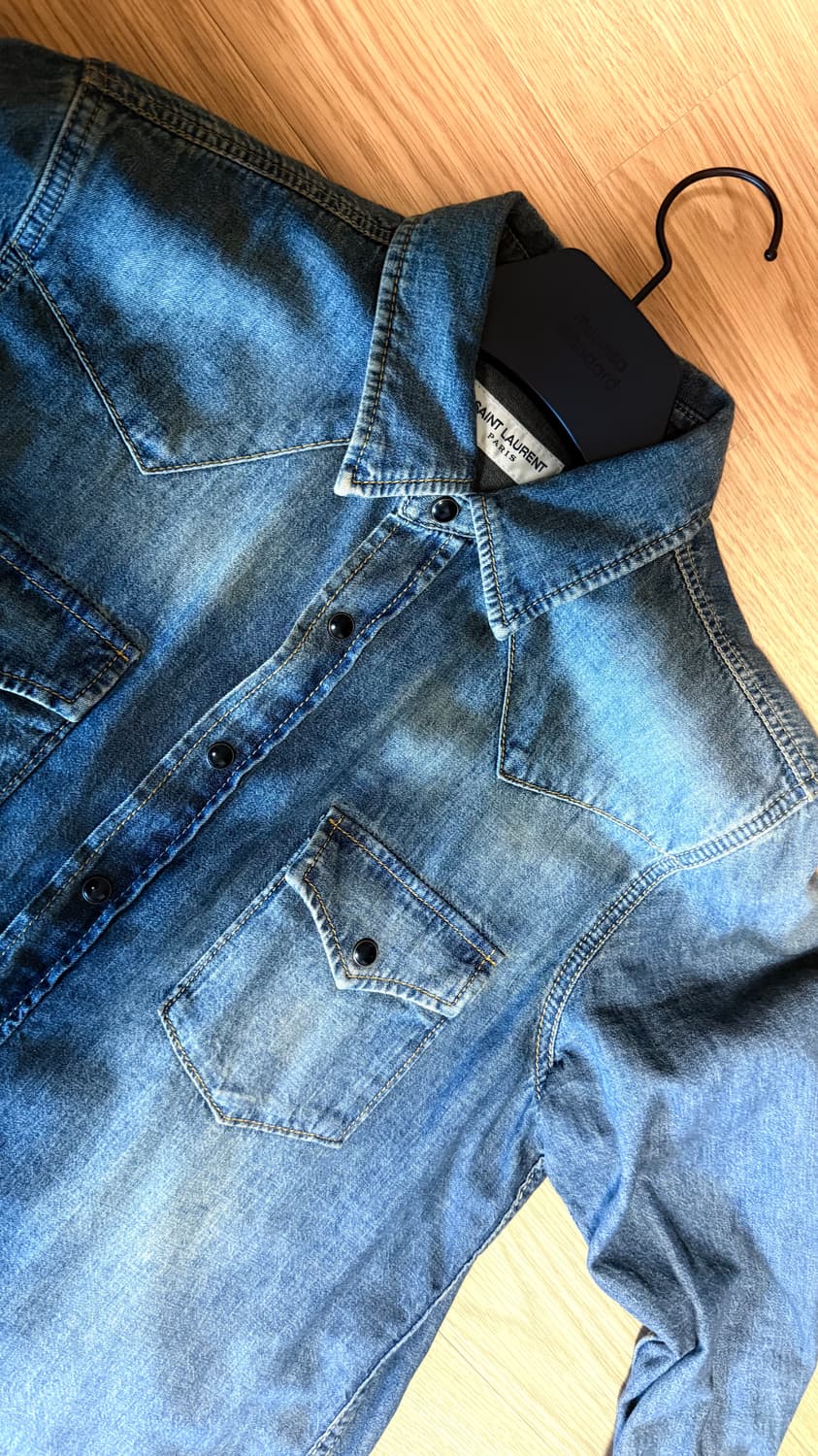 남성 웨스턴 데님 셔츠 - 딥 빈티지 블루 / 597059Y880U425 상품이미지3