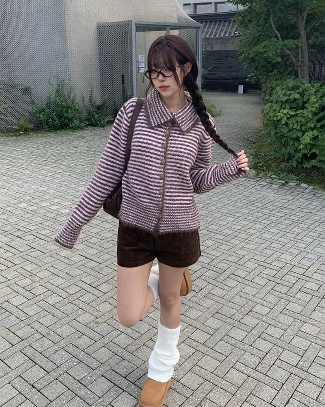 카라 스트라이프 니트 가디건 상품이미지1