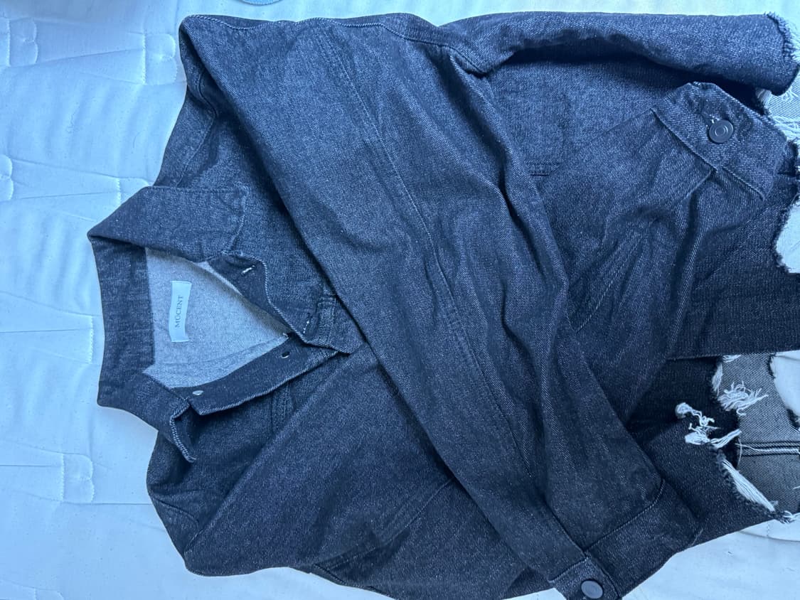 무센트 크롭 데미지 흑청데님 흑청자켓 상품이미지1