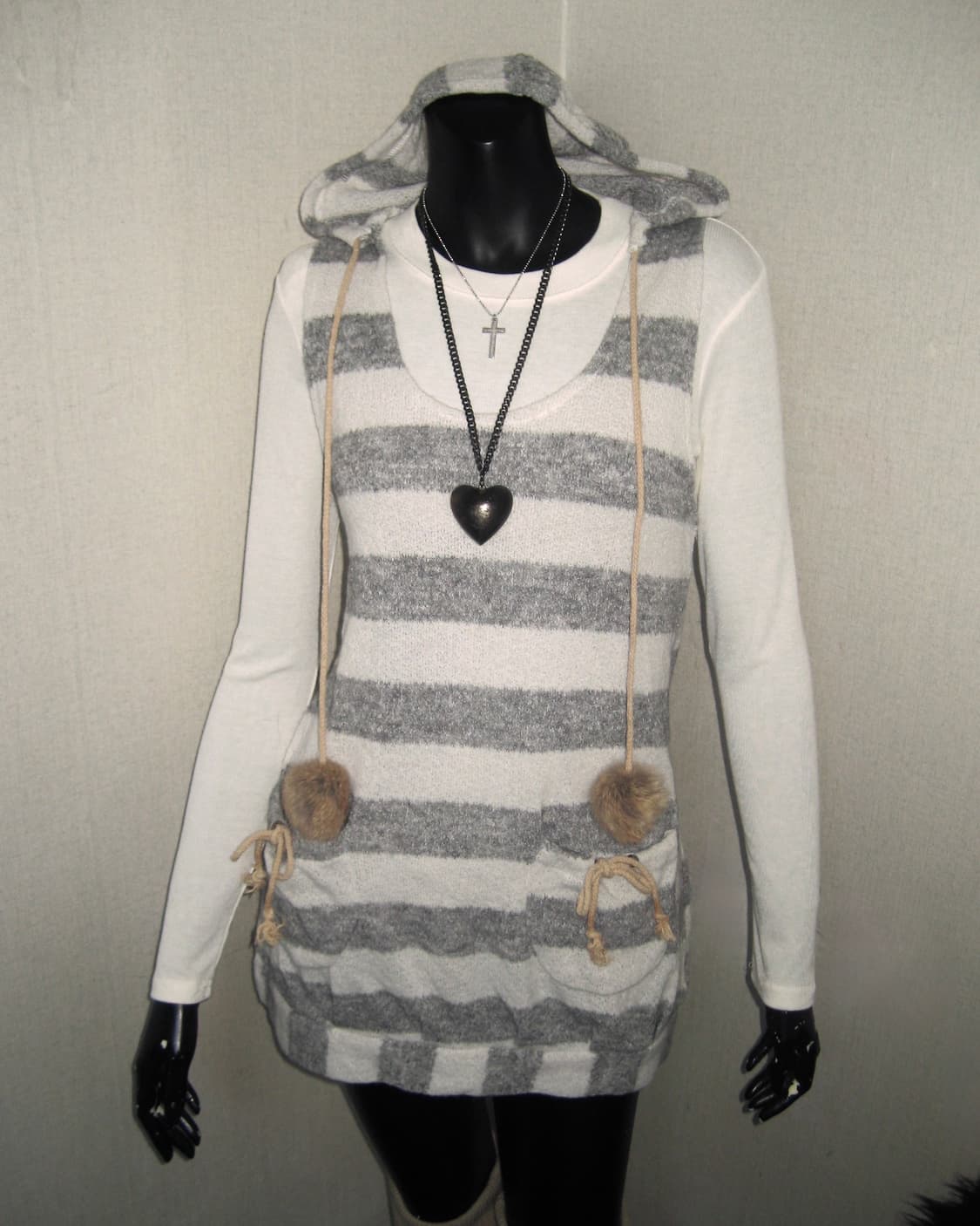 폼폼이 스트라이프 민소매 니트 원피스 탑 상품이미지4