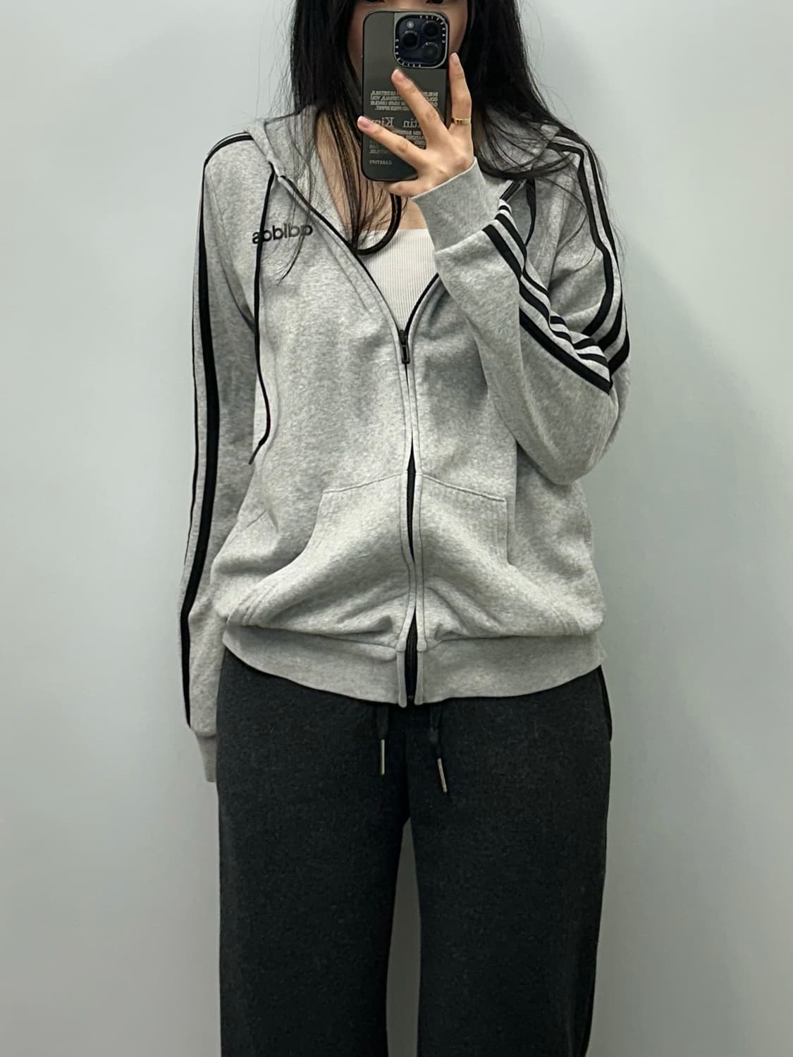 아디다스 사이드라인 그레이 후드집업 상품이미지1