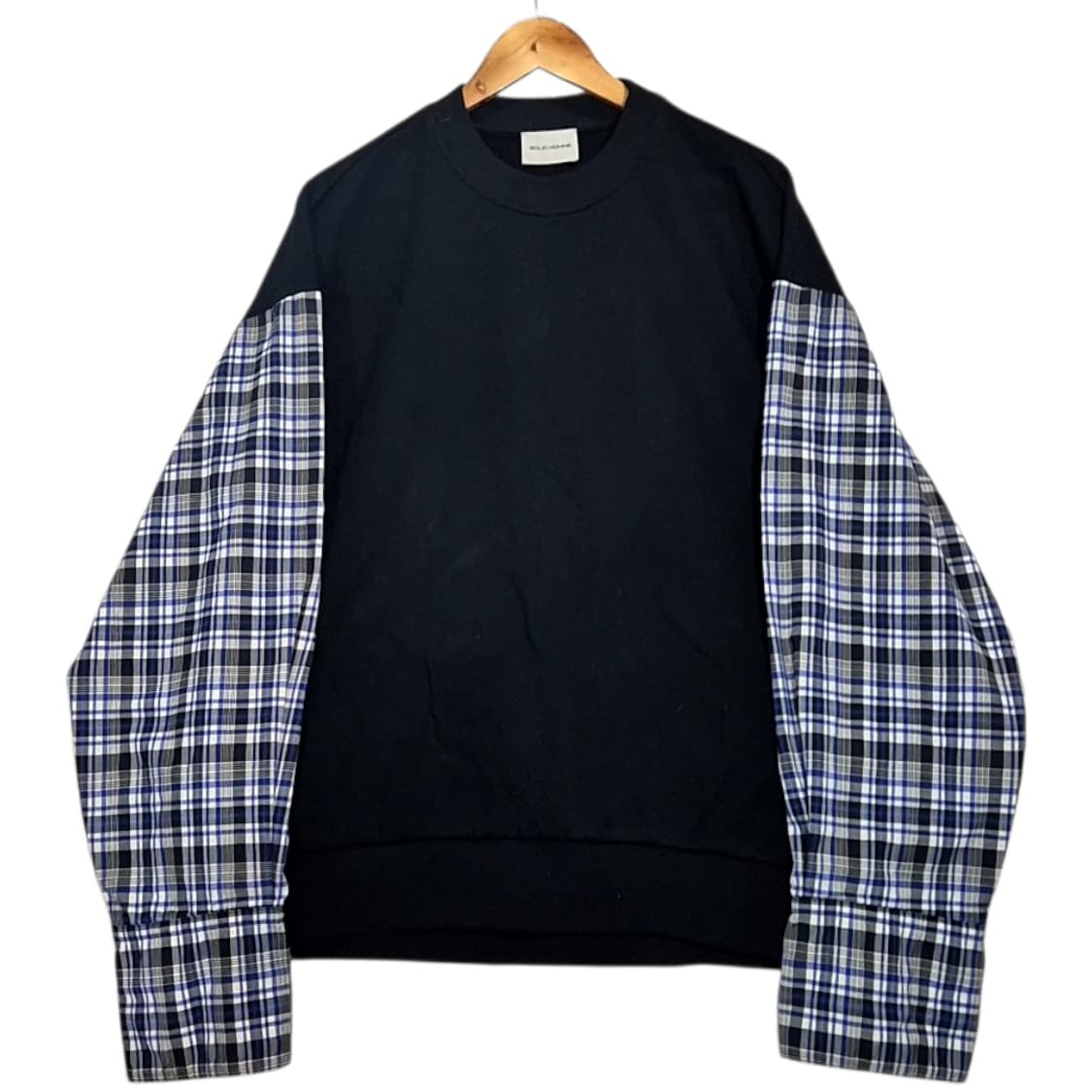 솔리드옴므 체크 믹스 맨투맨 상품이미지1