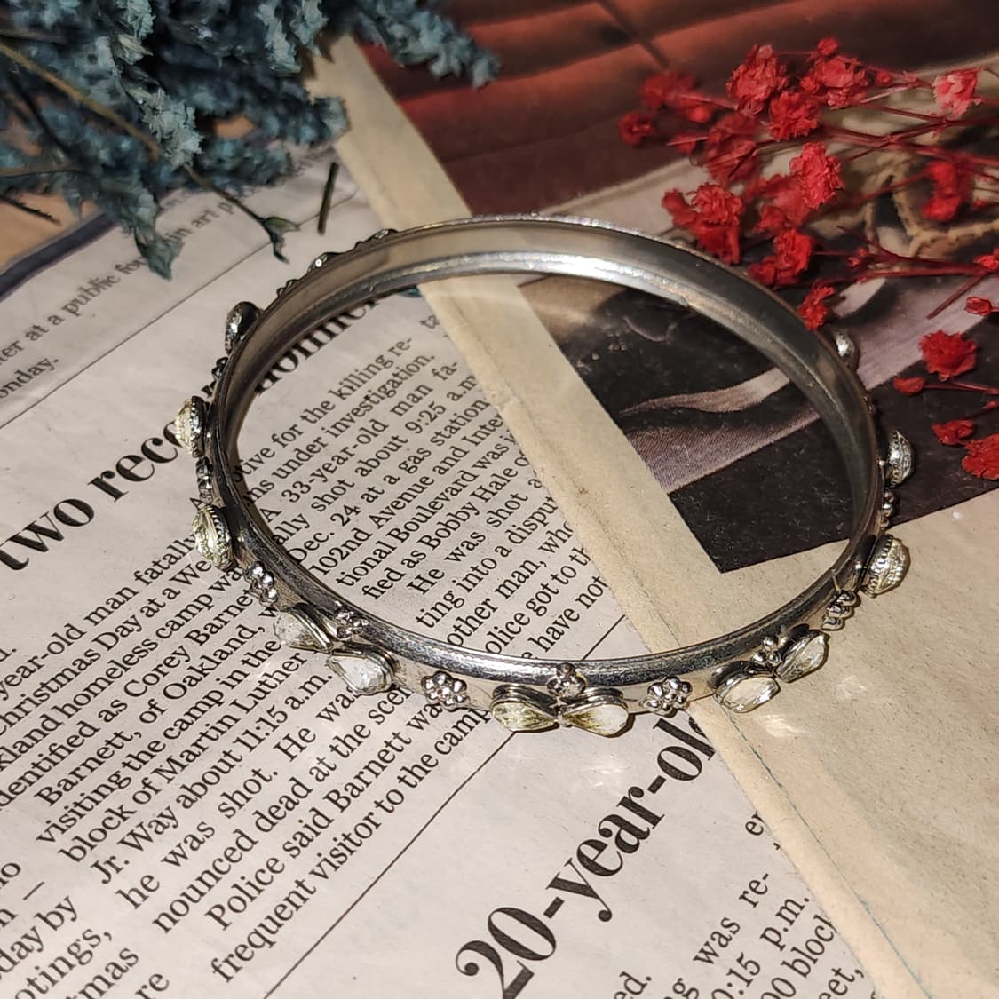 90s 프랑스 빈티지 팔찌 빈티지 실버 플로럴 뱅글 팔찌 엔틱 쥬얼리 상품이미지1