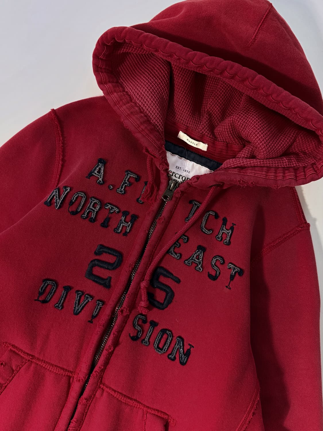 아베크롬비 00‘s 루즈핏 다크 레드 그런지 패치워크 해비웨이트 후드집업 상품이미지2