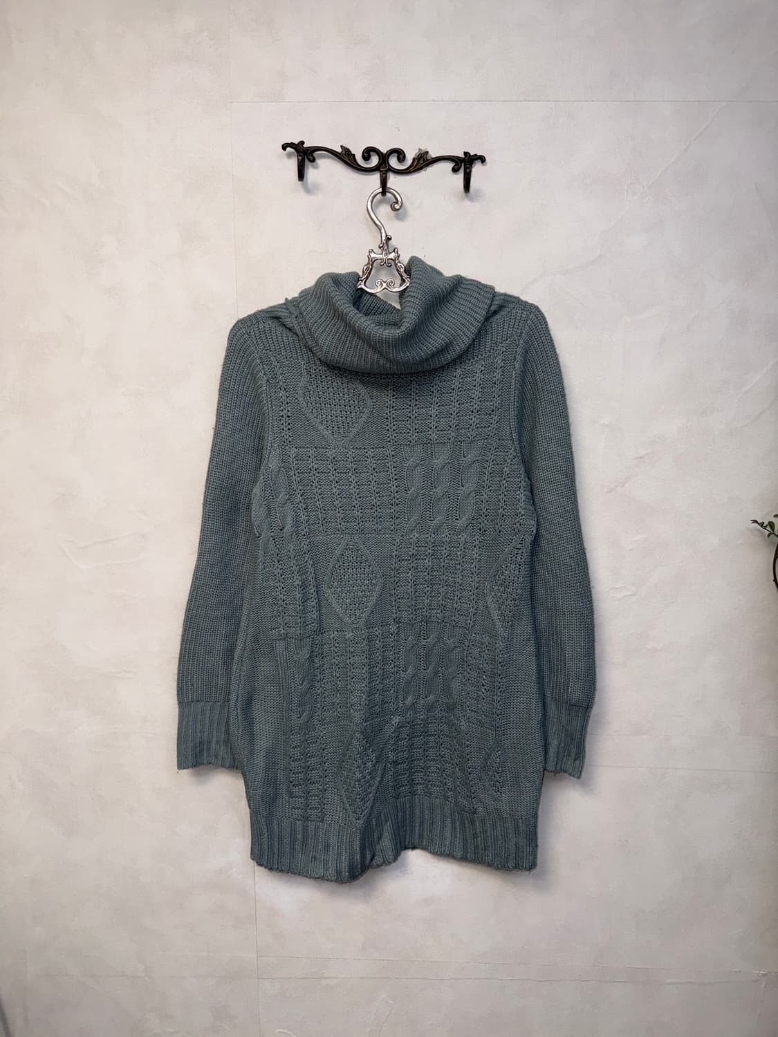 Mute blue high neck waffle twist knit op 상품이미지5