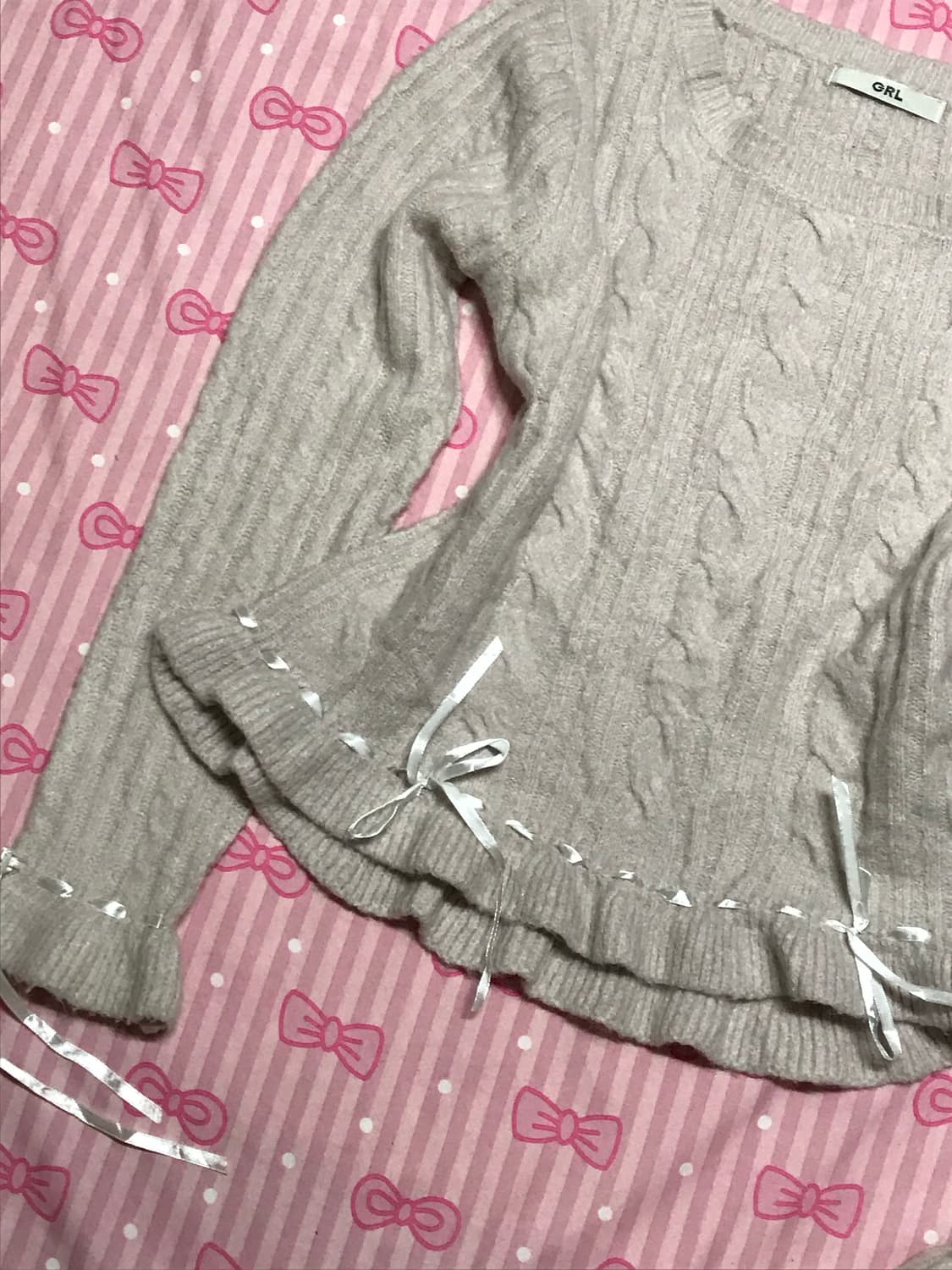 GRL 베이비 핑크 리본 프릴 니트 히메갸루 갸구  상품이미지3