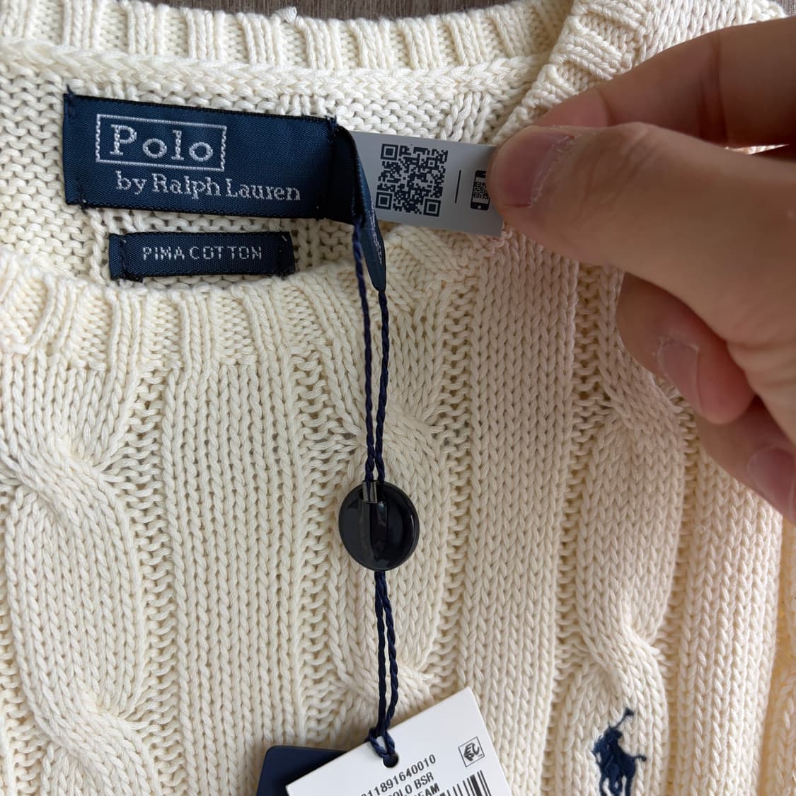 [새상품]폴로 랄프로렌 자수 로고 케이블 니트 크림 상품이미지3