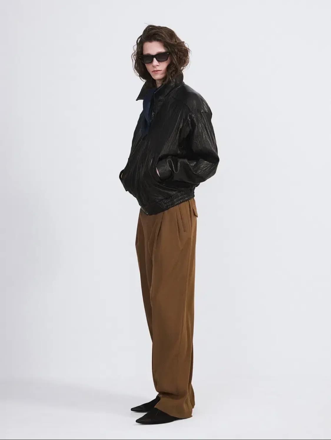 [M] 렉토 하이넥 크링클 레더 가죽 점퍼 자켓 블랙 상품이미지6