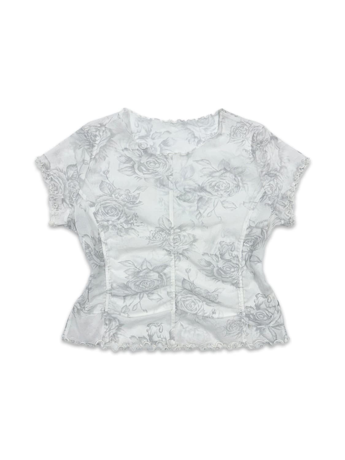 빈티지 화이트 로즈 시스루 셔링 레이어드티 상품이미지1