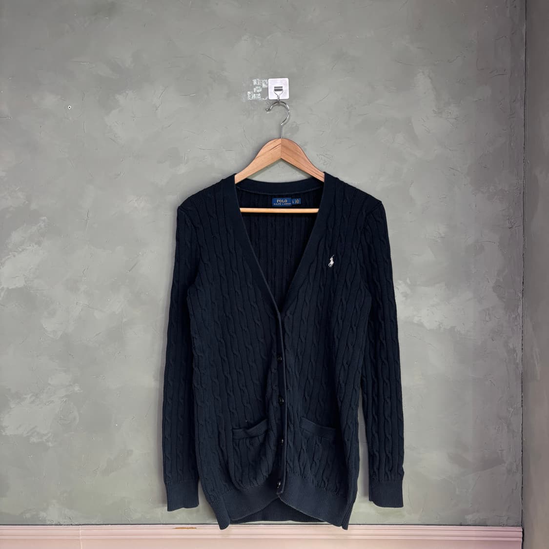 폴로 랄프로렌 꽈배기 니트 가디건 네이비 상품이미지1