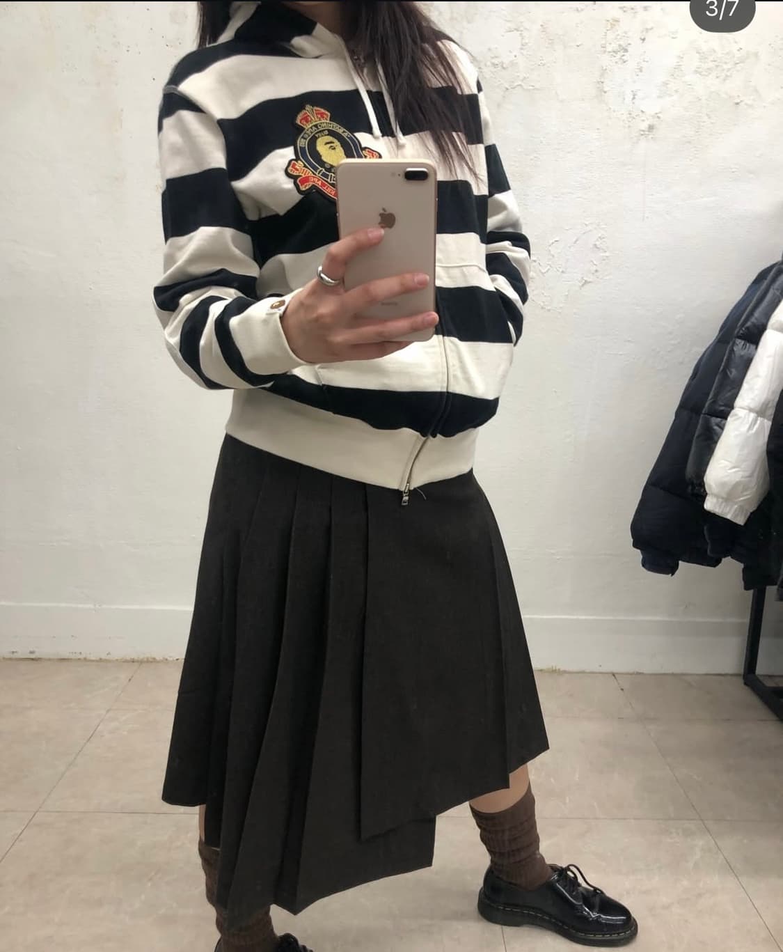 베이프 엘보 패치 스트라이프 후드집업 상품이미지4