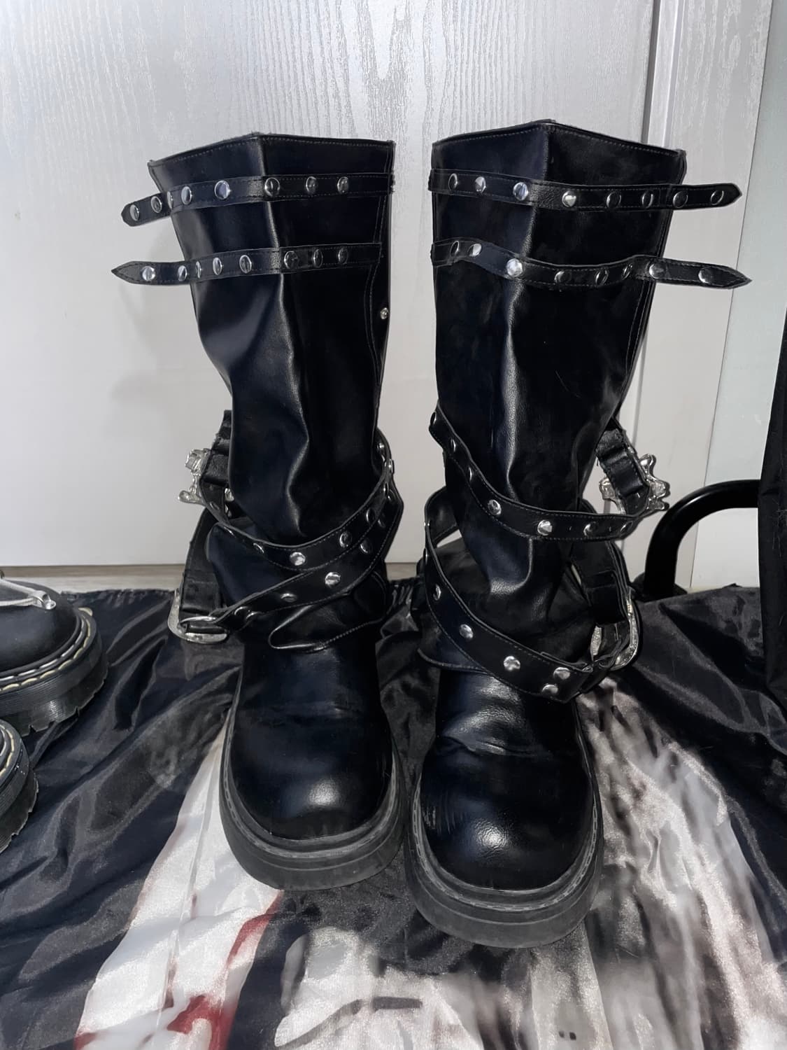Vkei 00s Stud Belted Boots 스터드펑크레더부츠 40 상품이미지3