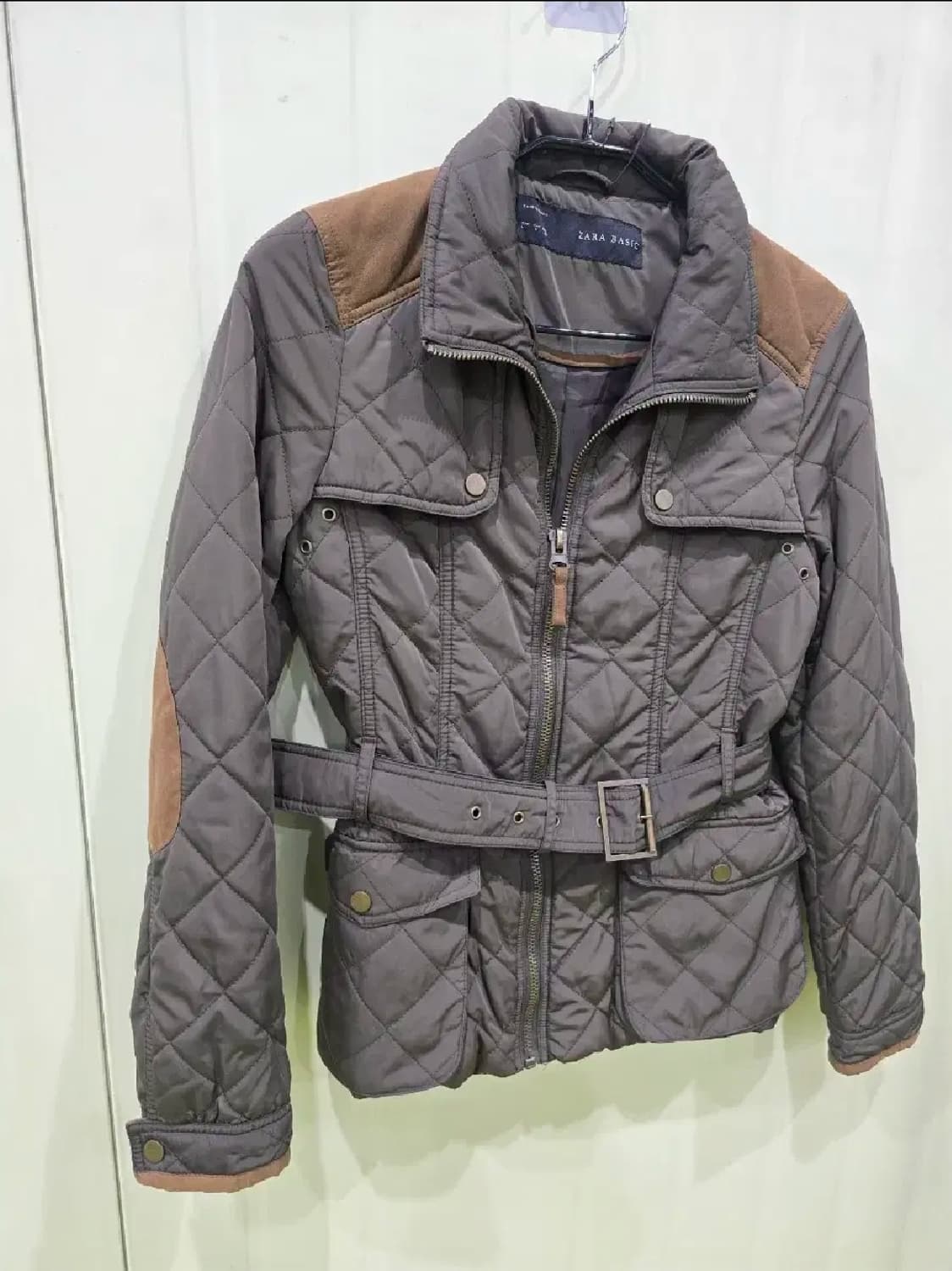 자라 베이직 퀼팅 벨트 자켓 카키 상품이미지1