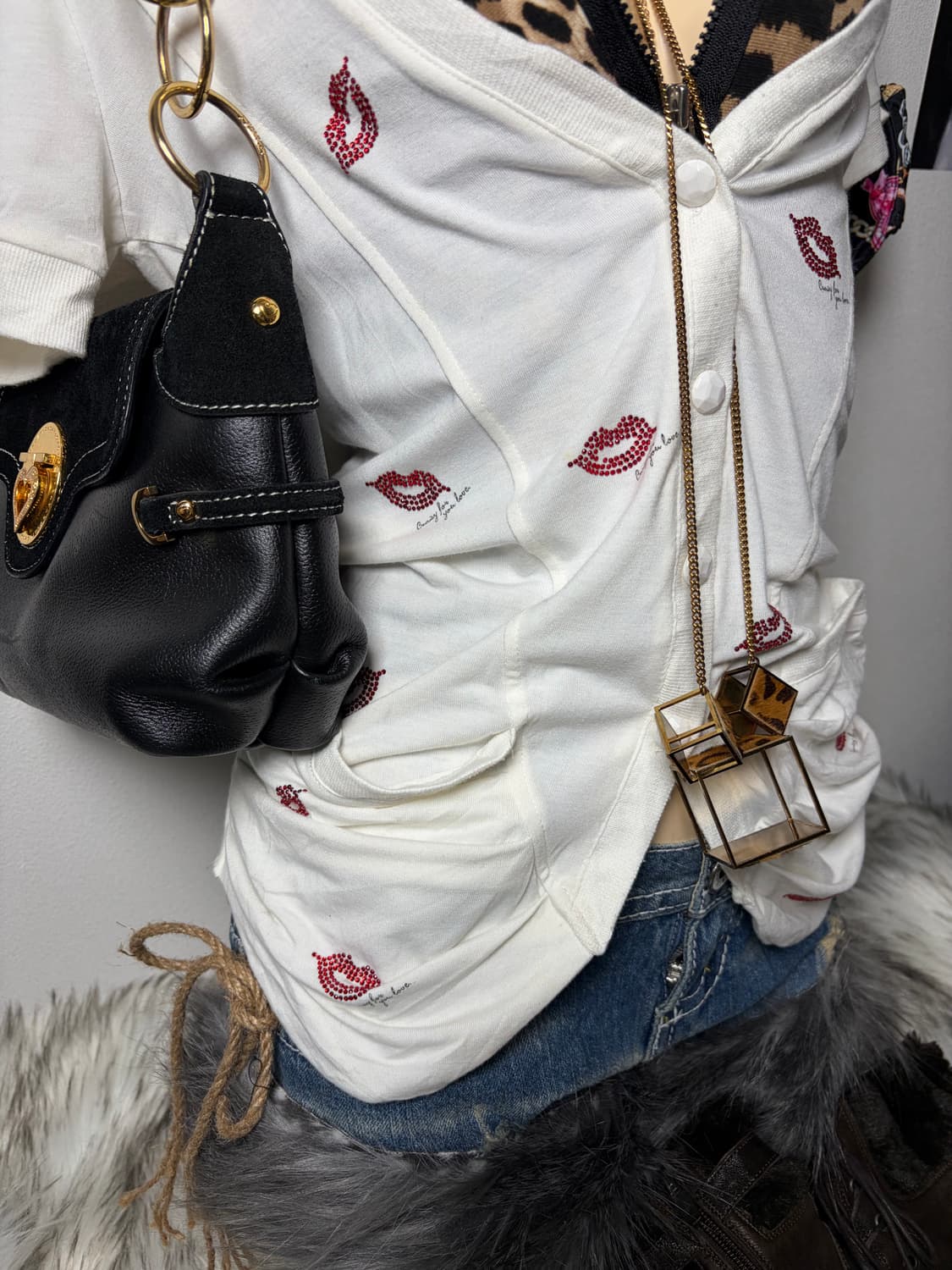 갸루 입술 가디건 호피 나시 세트 상품이미지3