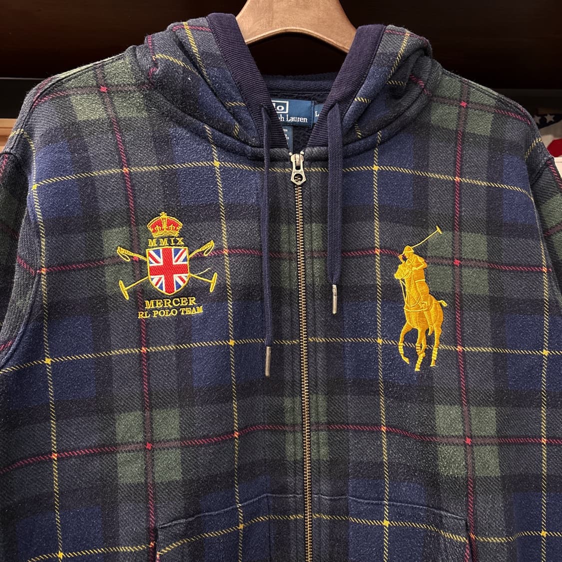 90s 폴로 랄프로렌 블랙와치 타탄 골든포니 플리스 후드집업 N1289 상품이미지3
