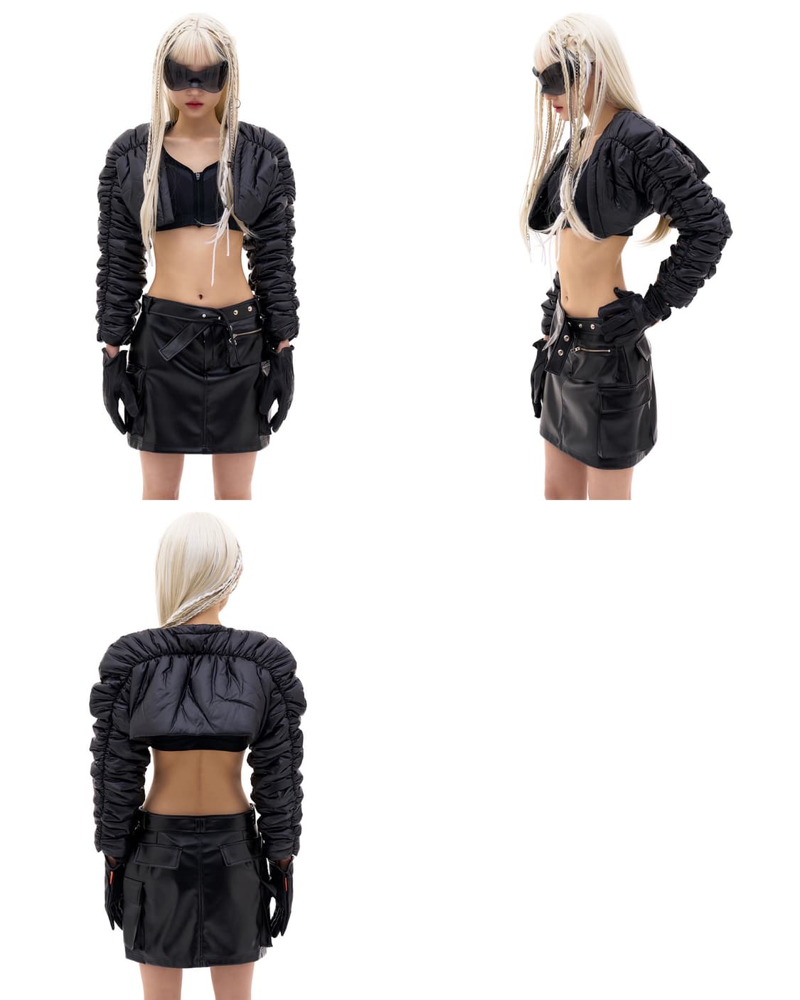 LEEY 셔링 볼레로 패딩 블랙 상품이미지3