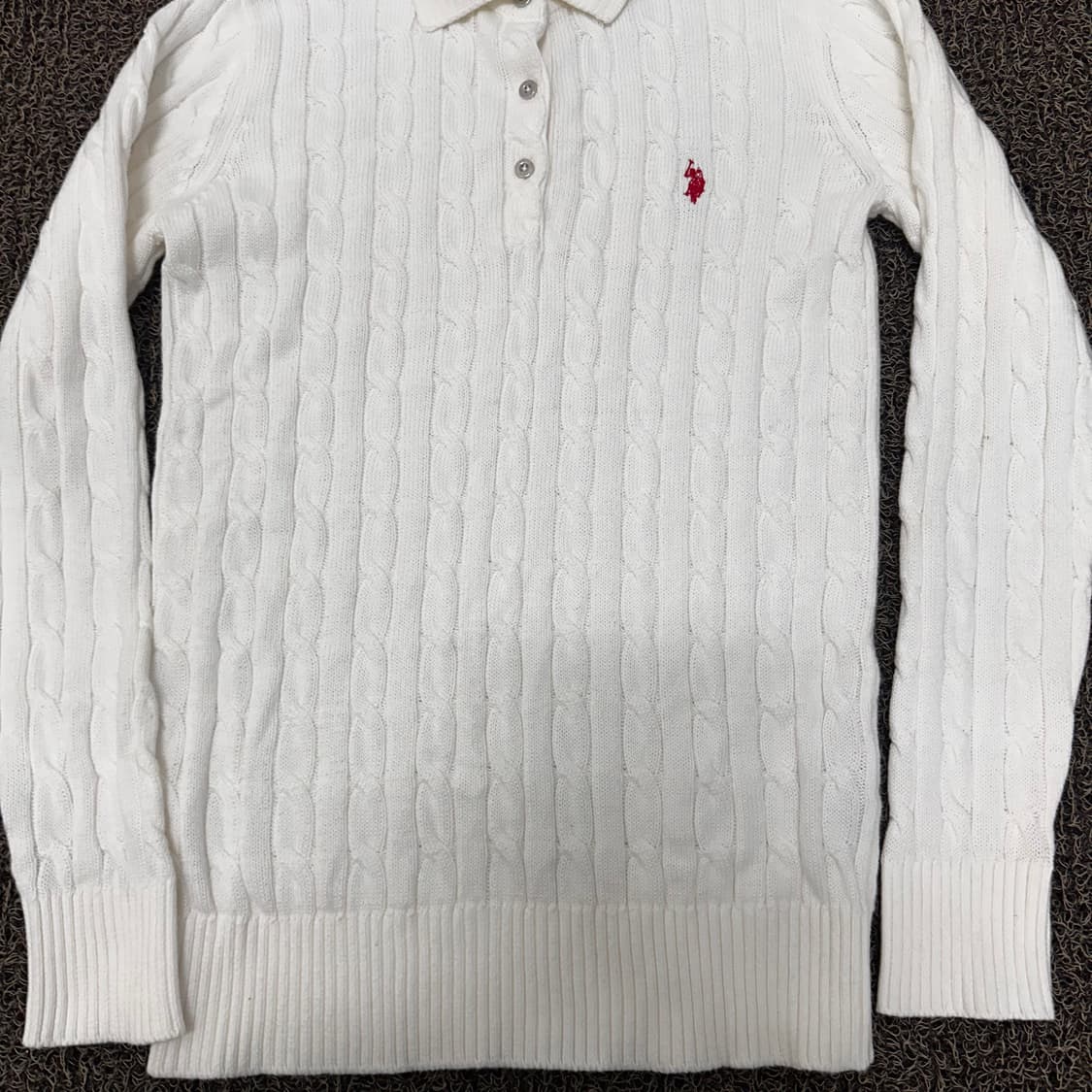 POLO ASSN 폴로 아싼 여성 케이블 꽈배기 니트 화이트 90(S) 상품이미지4