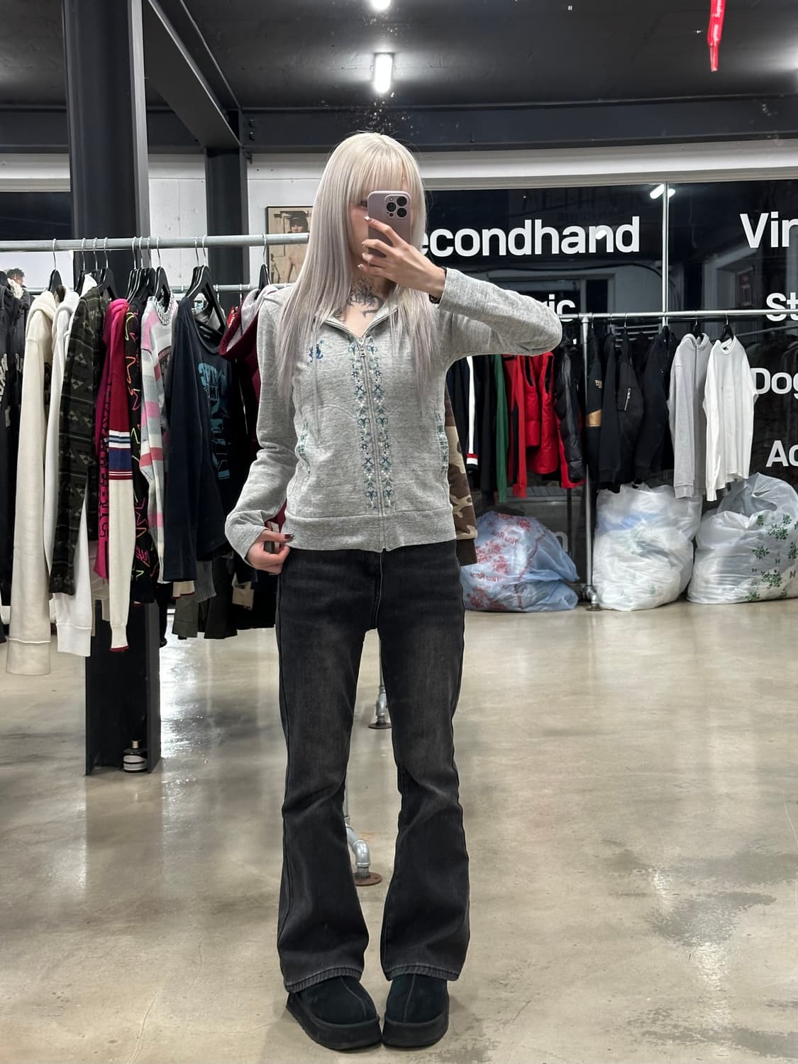 히스테릭 글래머 퍽베어 플라워 자수 후드 상품이미지2