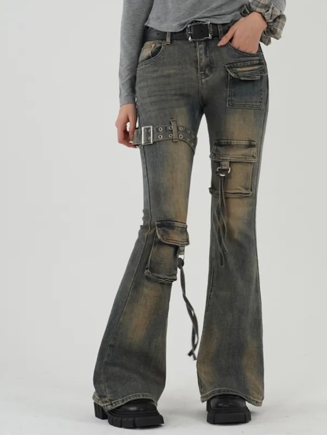 샌드워싱 버클 포켓포인트 부츠컷 청바지 상품이미지1