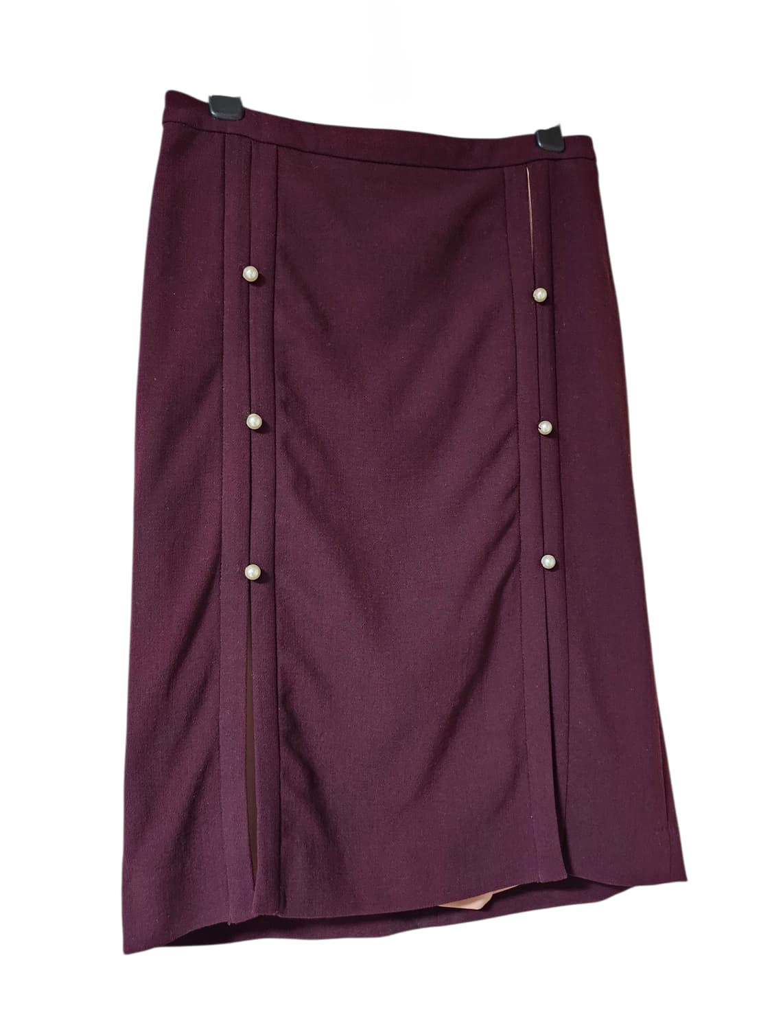 질스튜어트뉴욕 버건디 진주버튼 슬릿 스커트 56cm H라인 정장 출근룩 상품이미지3