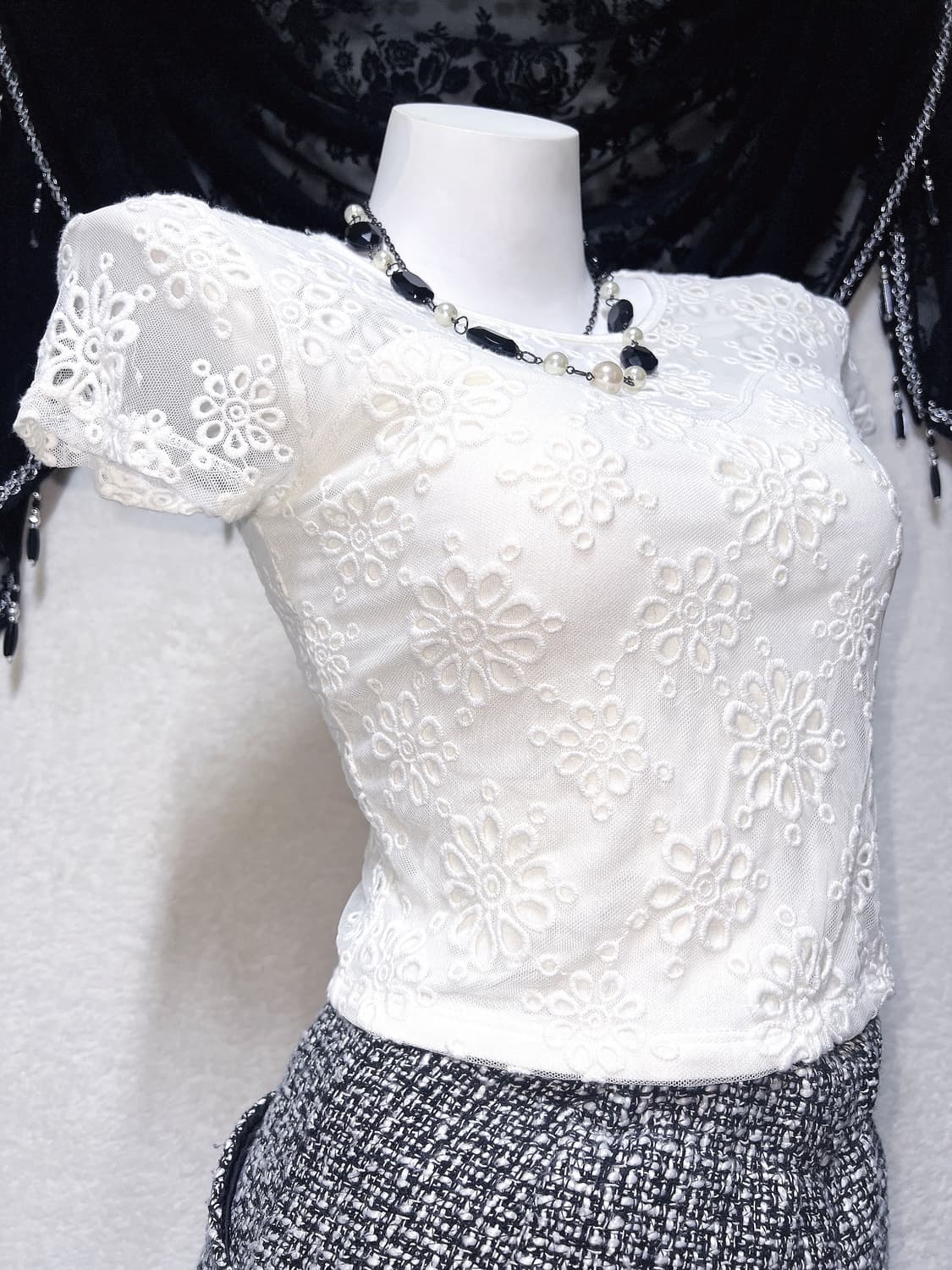 로맨틱갸루 로걀 시스루레이스 망사 반팔탑 히메 오네 아게하 헤이세이 섹시 상품이미지3