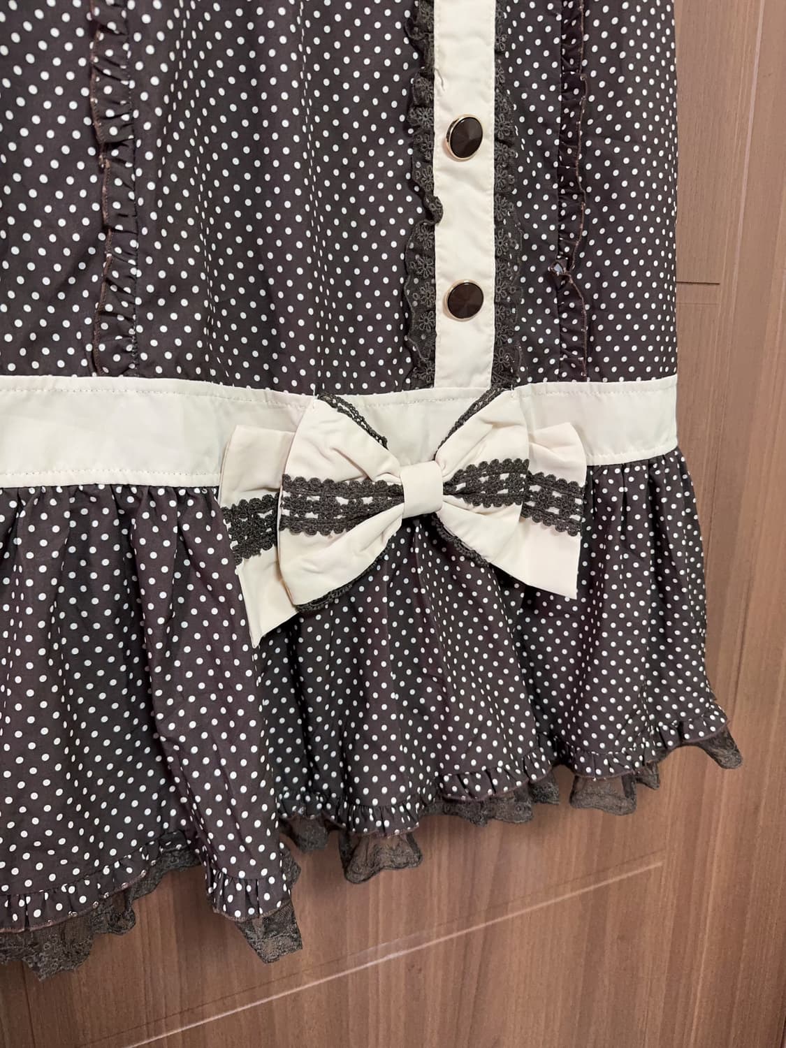 모리걸 라떼갸루 빈티지 브라운 도트 레이스 리본 리즈리사깔 원피스 상품이미지3