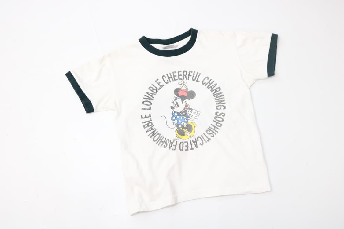 디즈니 00s 빈티지 미니마우스 큐빅 로고 링거 반팔 티셔츠 (M) 상품이미지2