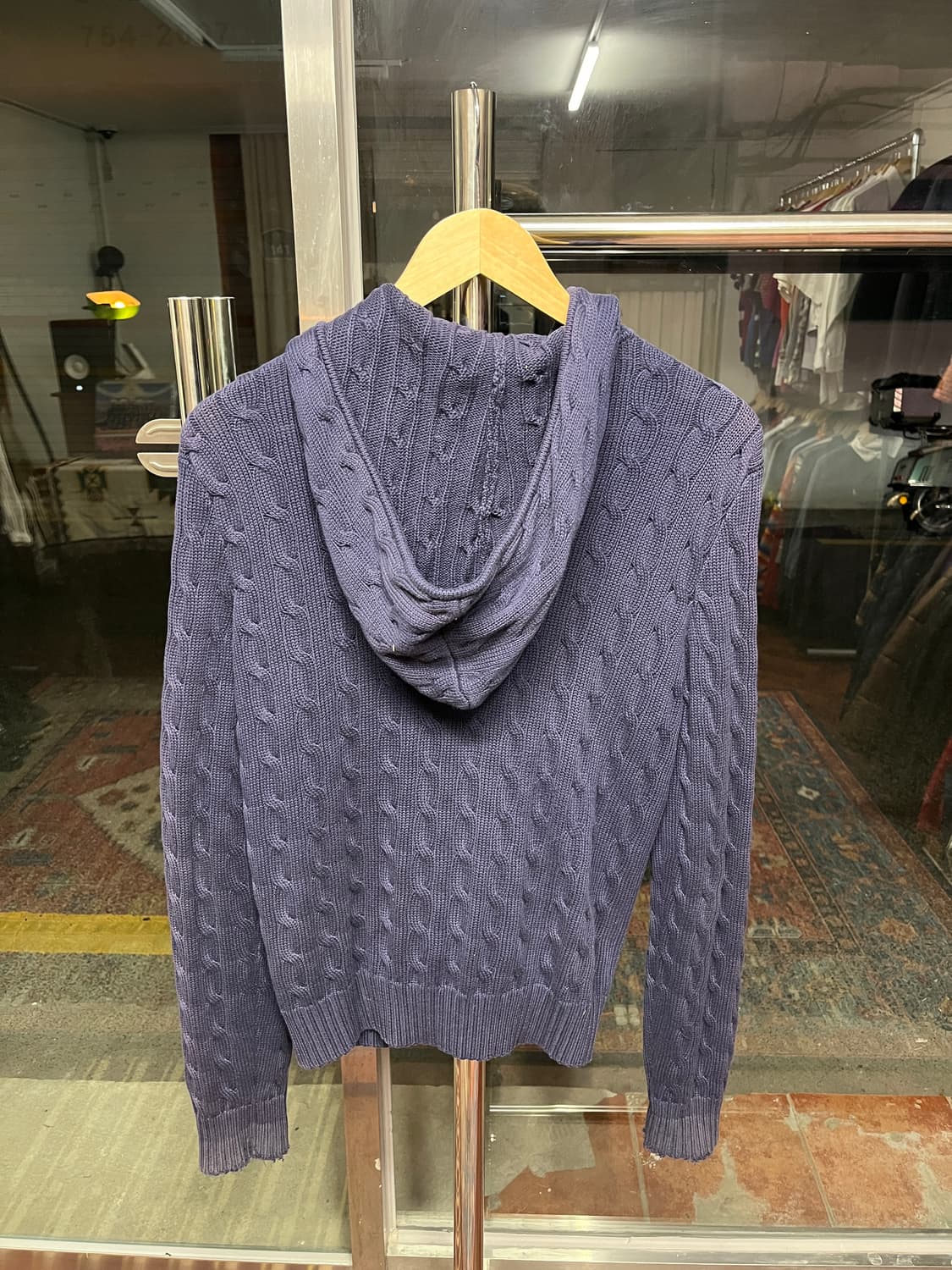 폴로 랄프로렌 네이비 케이블 니트 집업 후드 M 상품이미지2