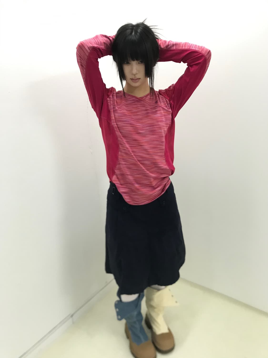 Lafuma hippie stripe mesh mix sleeve top 상품이미지2