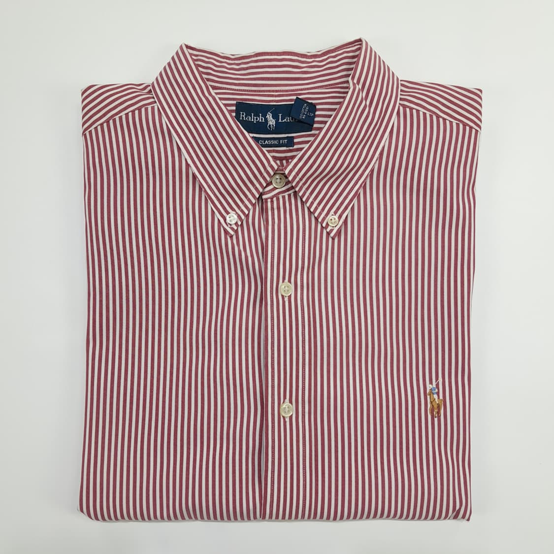 Co493 2XL 폴로 랄프로렌 버건디 스트라이프 반팔 셔츠 남방 상품이미지7