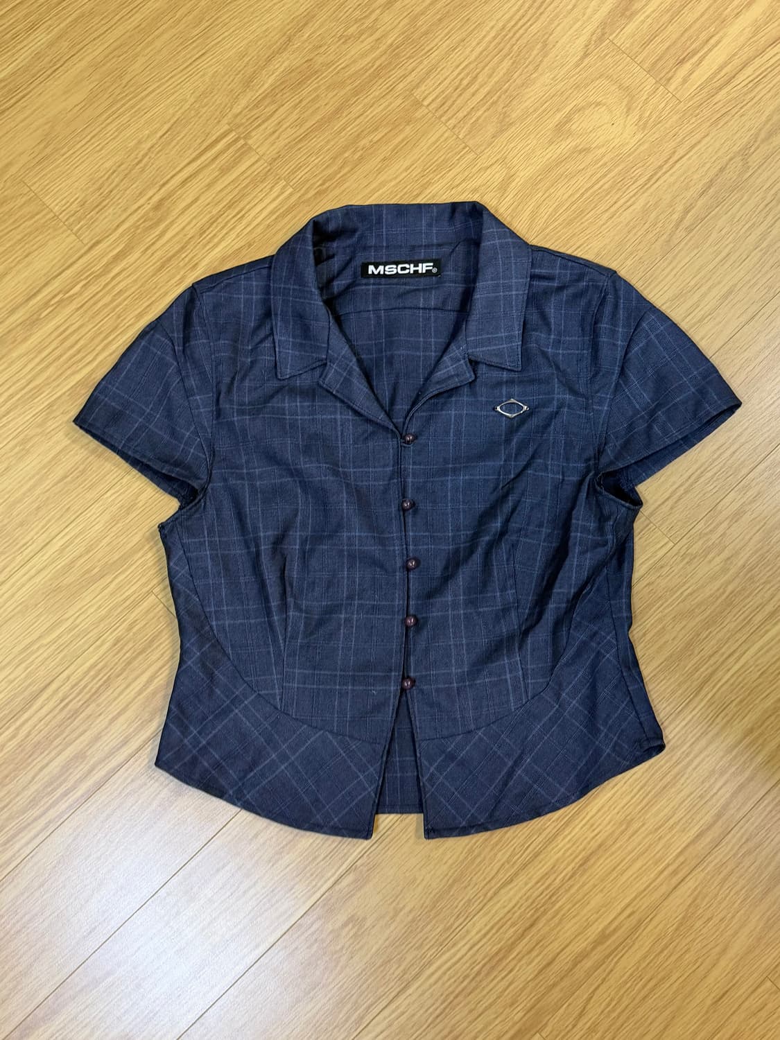 미스치프 체커드 숏슬리브 셔츠 네이비 M 상품이미지1